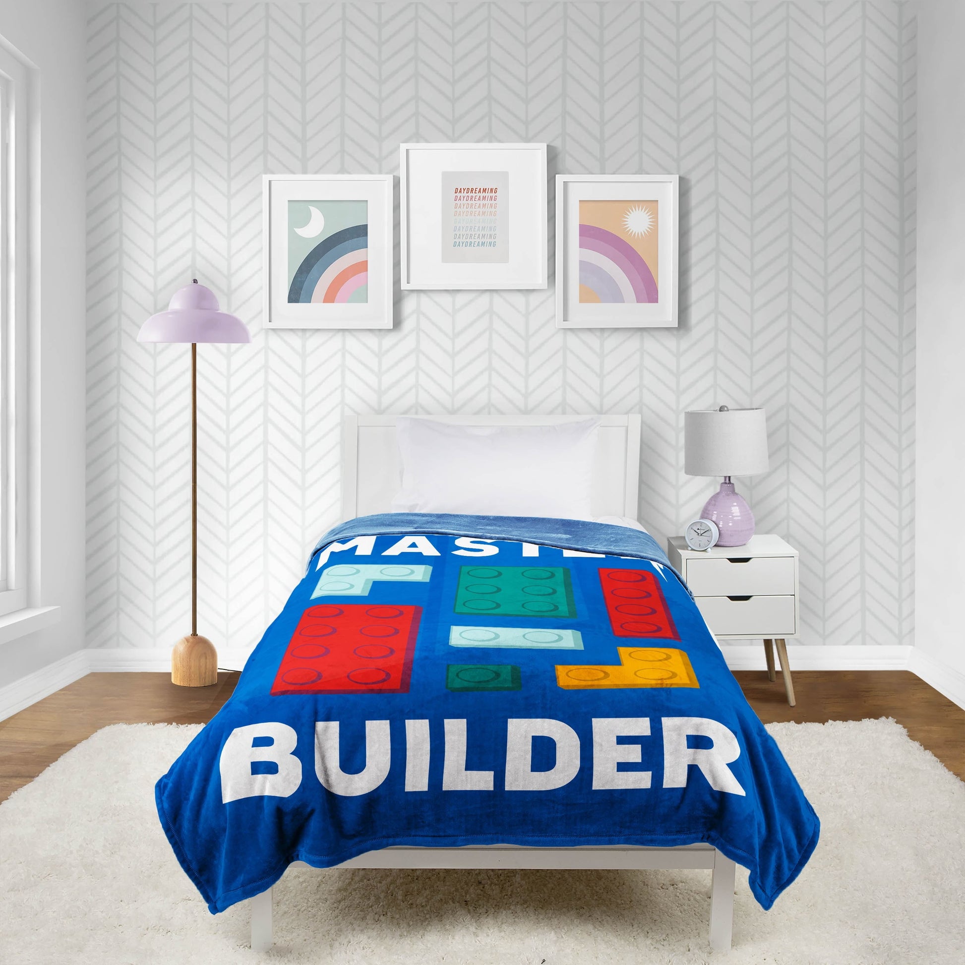 Reversible Sherpa Master Builder Kids Blue Silk Touch Throw Blanket 62" x 90" Ultra-Soft and Cozy - Cozy Fleece Throw Blanket for Couch & Bed - Default Title