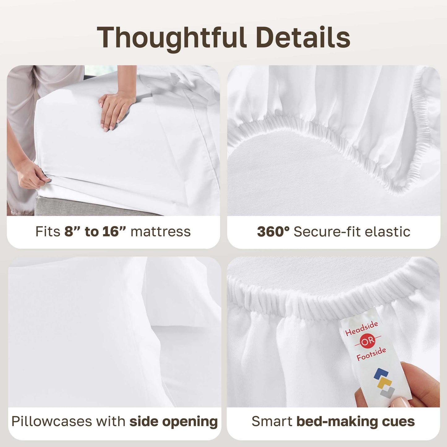 Breathable Luxury 100% Cotton Queen Sheets Set - 600 Thread Count 100% Cotton Sheets Queen, Sateen Deep Pocket Adult/Teen 4 Piece Bed Sh - Luxury Bed Sheet Set with Deep Pockets Detail