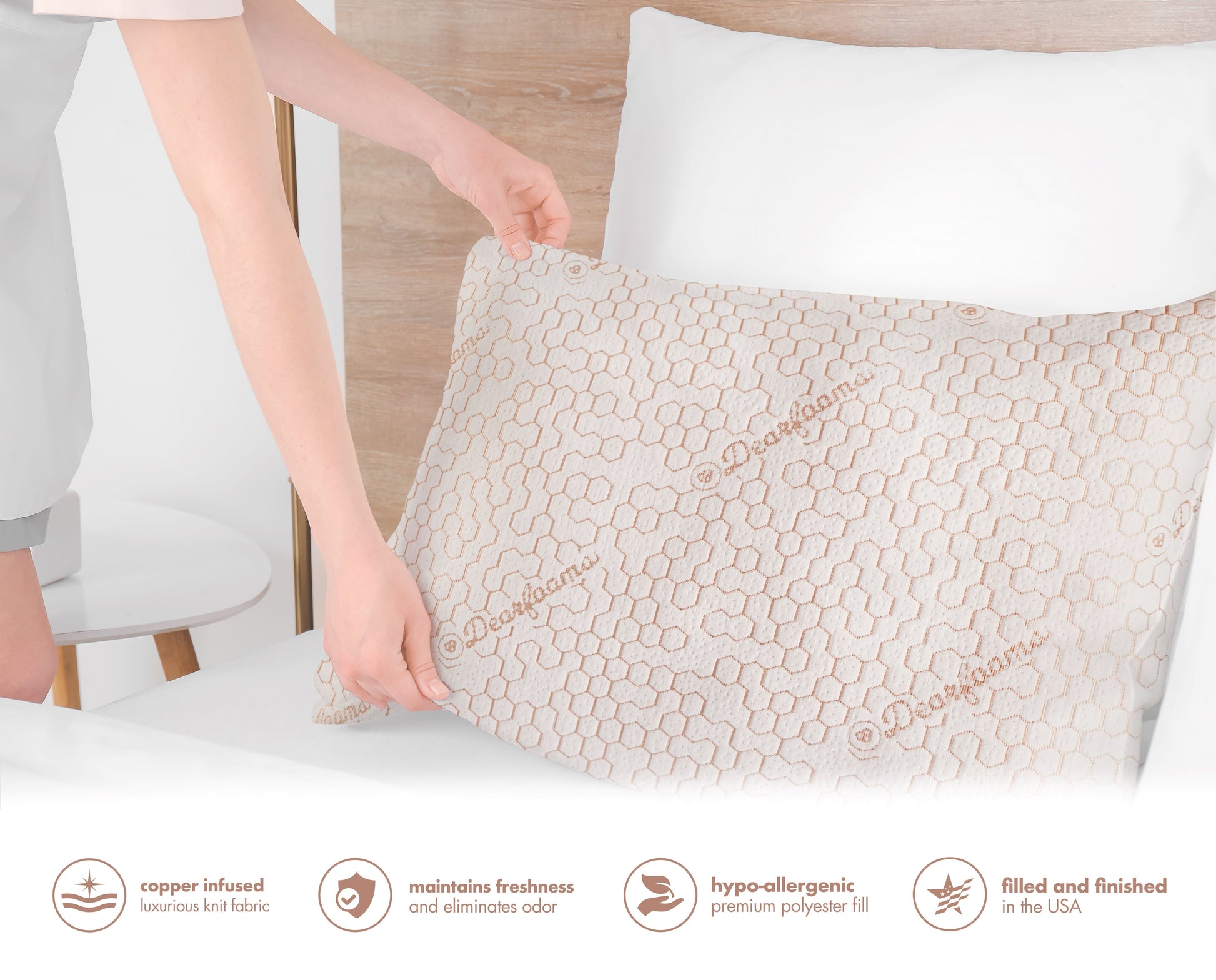 Hotel Collection Cozy Copper Infused Bed Pillow Standard, White - Ergonomic Memory Foam Pillow for Neck Pain Support Detail