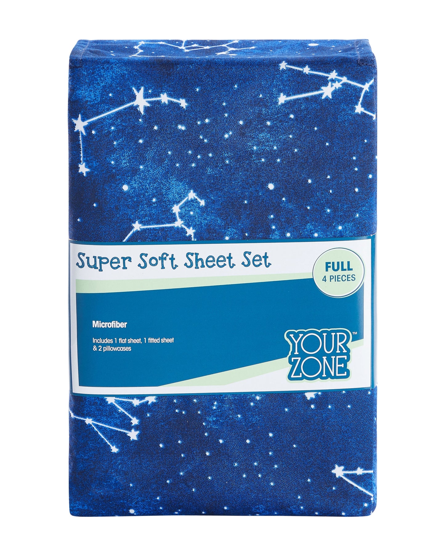 Wrinkle-Resistant Kids Soft Microfiber Sheet Set, Navy Blue Stars, Full, 4 Pieces, Easy Care - Premium Ultra-Soft Pillowcase Pair for Sleeping Detail