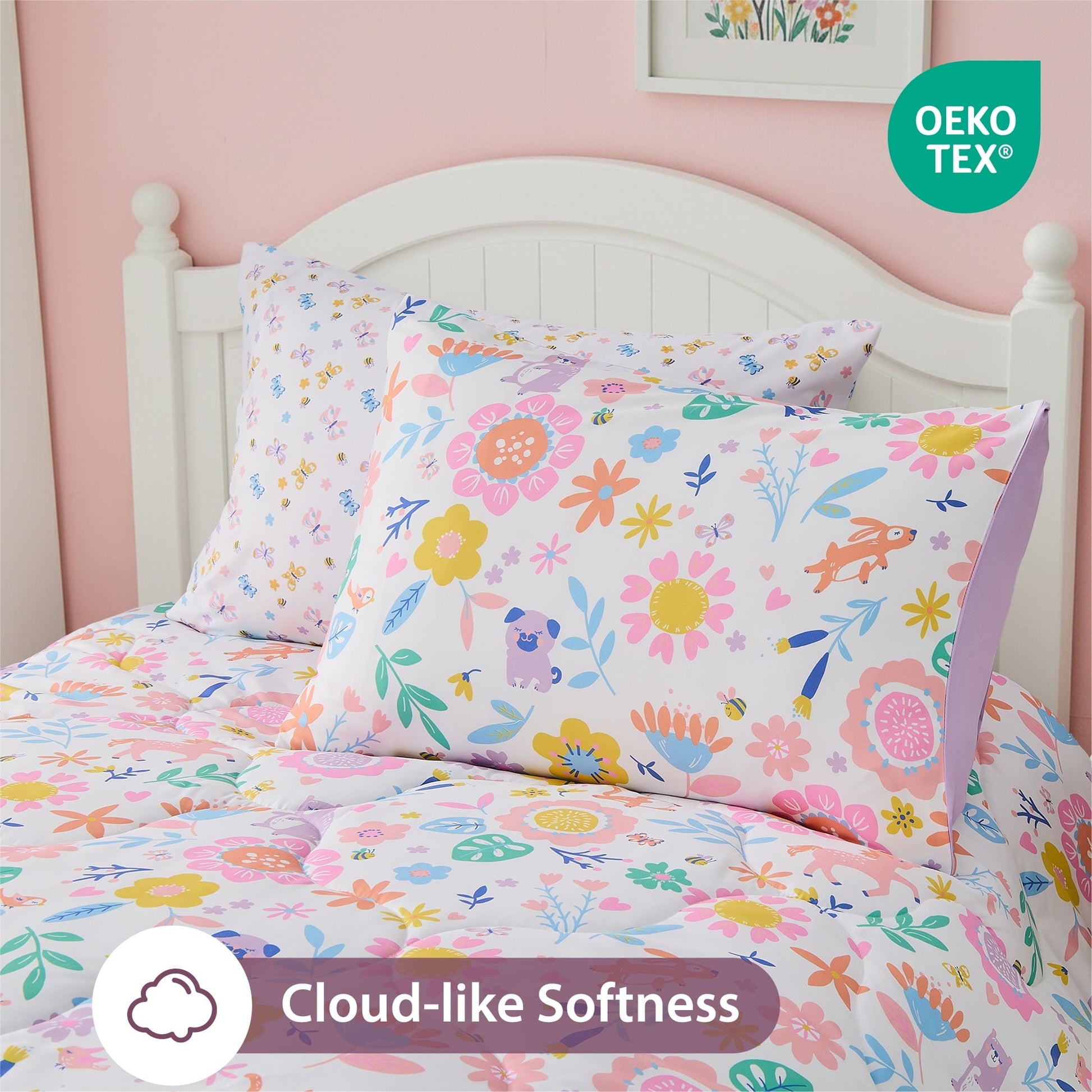 Heavyweight Warmth Floral Comforter Set, Soft Microfiber Flower Bedding Set, 5 Pieces with Comforter, Sheets and Pillowcases, Twin - Luxurious Quilted Duvet Cover Set Detail
