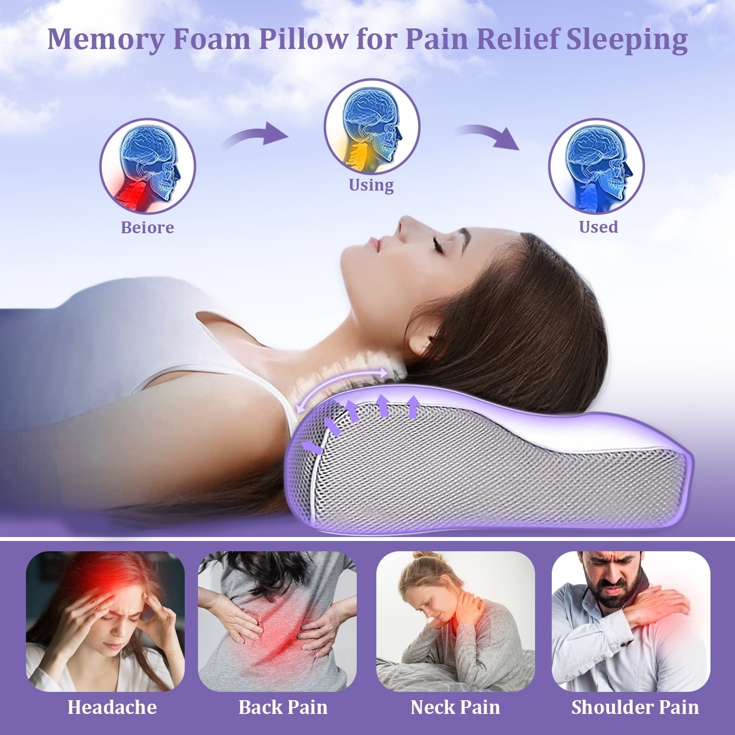 Decorative Plump Cervical Neck Pillow for Neck Pain Relief, Ergonomic Memory Foam Pillow Bed Pillows for Body Side Back Stomach Sleepi... - Orthopedic Shredded Foam Bed Pillow Set Detail