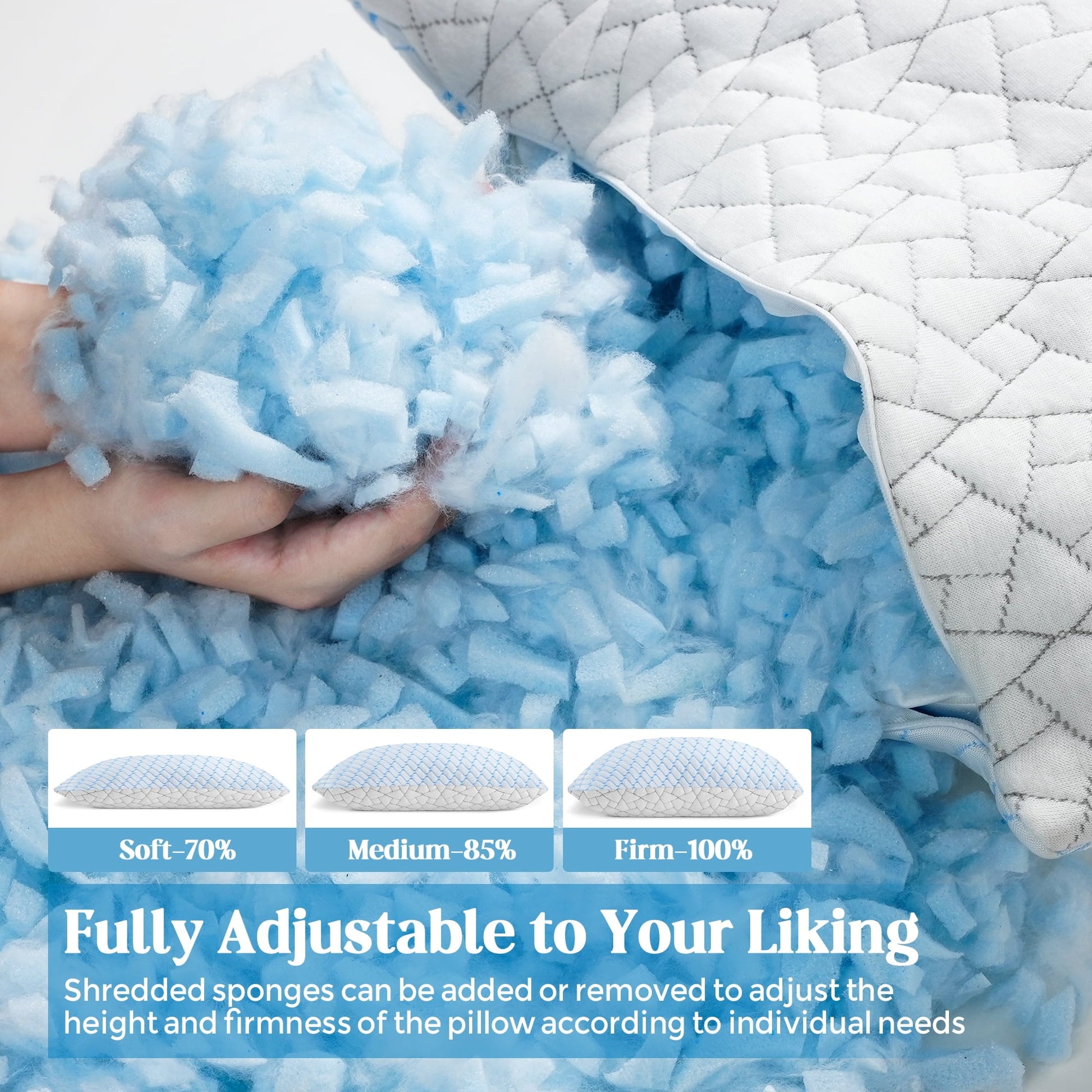 Orthopedic Support Shredded Memory Foam Pillows Standard Size Set of 2, Regulating Reversible Cooling Pillow Bed Pillow for Bed, Adjusta... - Hotel Quality Plush Sleeping Pillows Detail