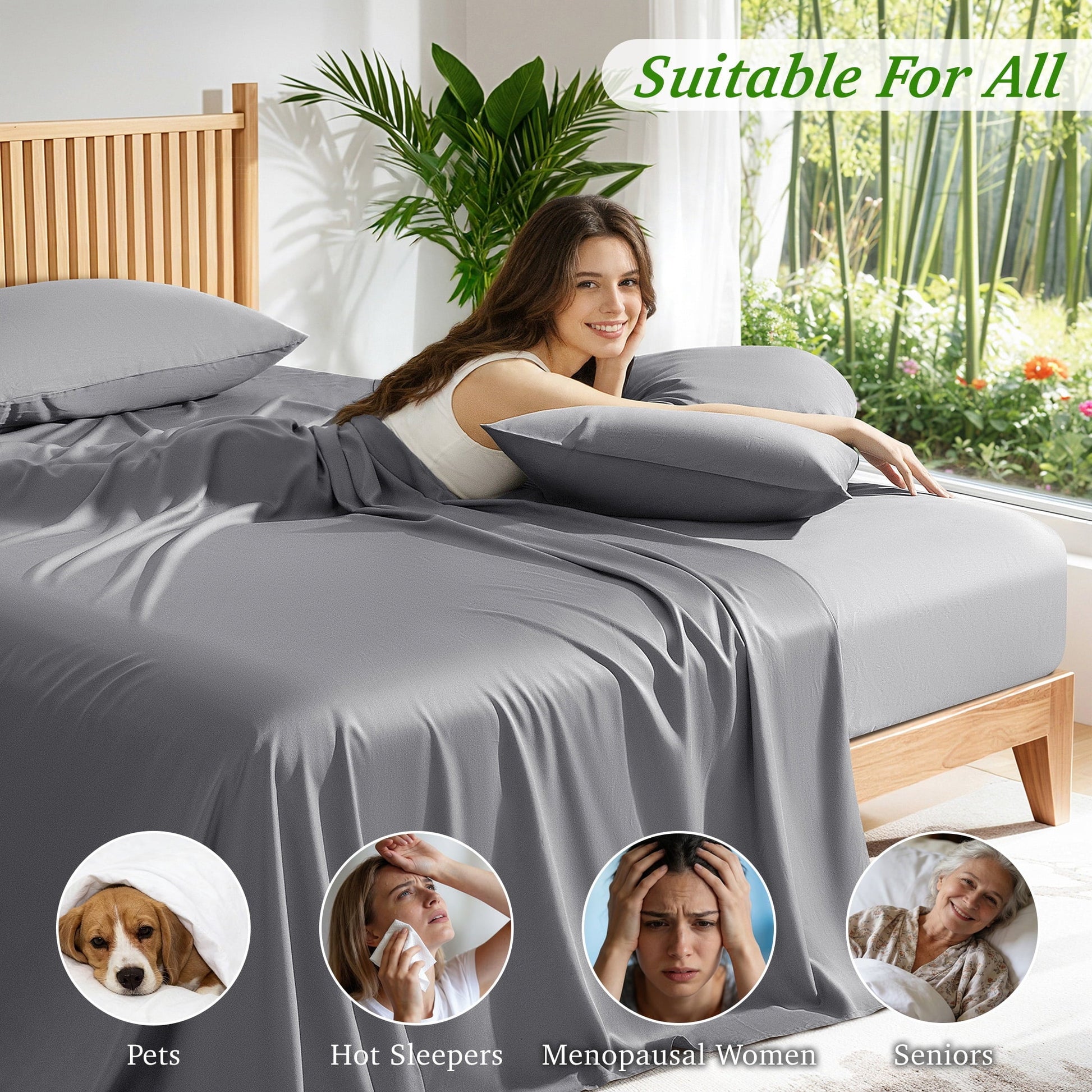 Ultra-Soft Bamboo Queen Sheet Set, Luxury Soft 4 Pieces Bed Sheets with 18" Deep Pocket, Gray - Premium Ultra-Soft Pillowcase Pair for Sleeping Detail