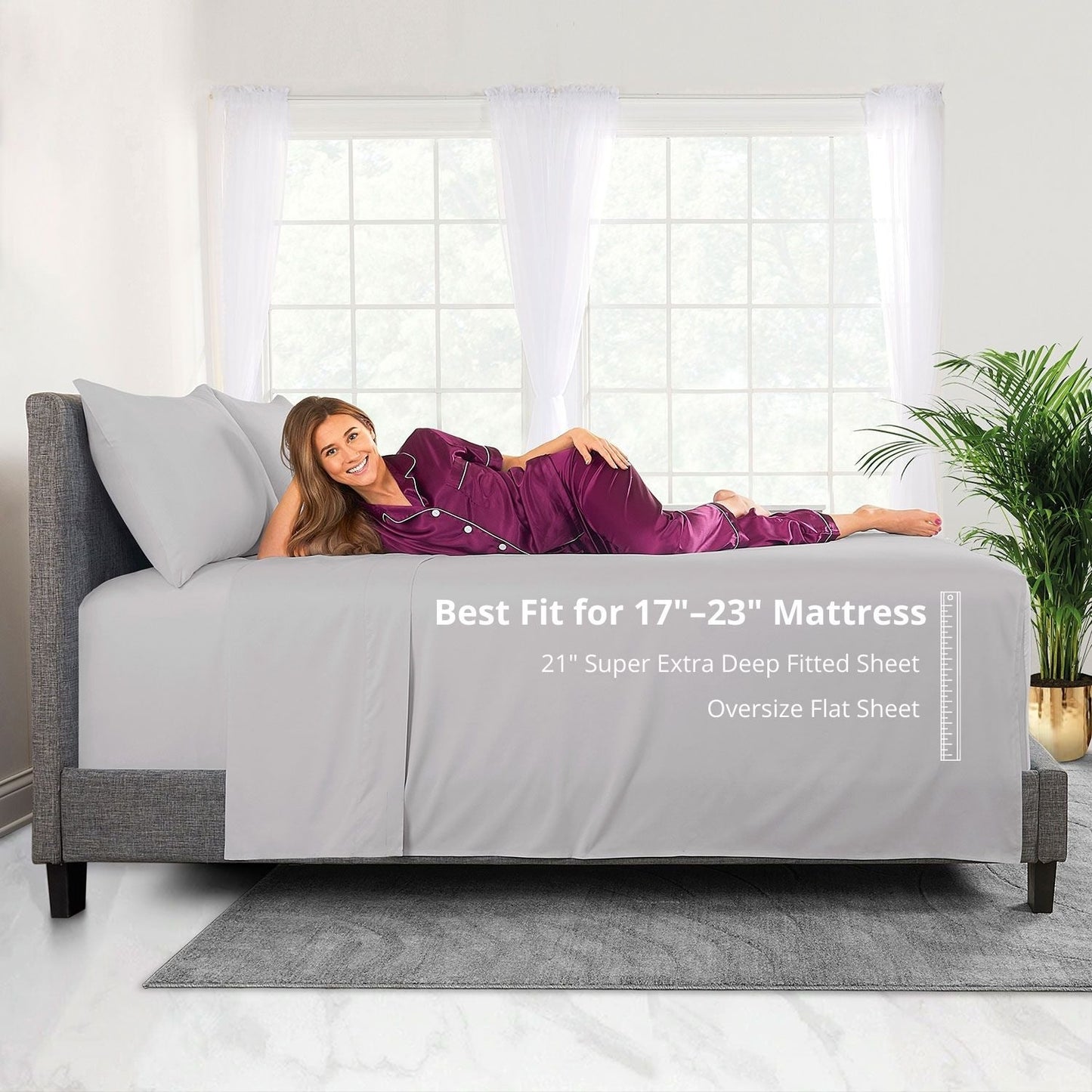 Cooling Sateen Bedding 21” King Extra Deep Pocket Sheets - Deep King Fitted Sheet - Super And Ultra Deep Sheet - For Deep Mattress -... - Breathable Egyptian Cotton Flat & Fitted Sheets Detail