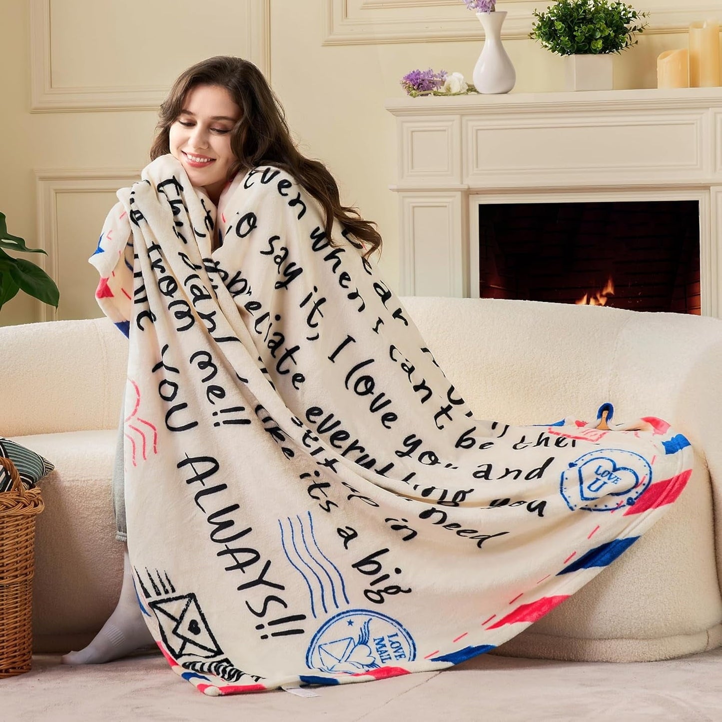 Reversible Sherpa Blanket for Mom 50" x 60" Soft Flannel Throw Blanket Birthday Mother's Day Gift，Ivory White - Luxury Knitted Decorative Throw Blanket with Fringes Detail