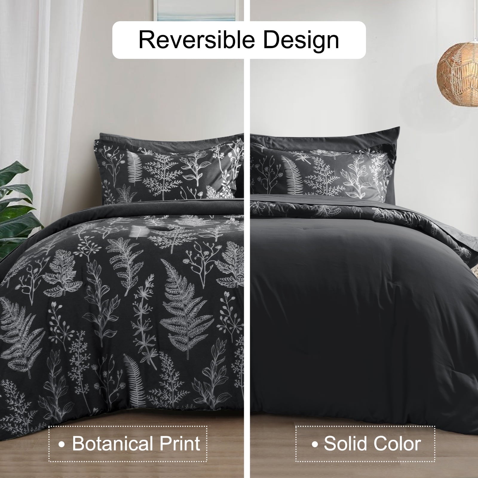Fluffy Down Alternative 3 Pieces Printed Comforter Set Queen Size, Lightweight Botanical Floral Bed in a Bag, Ultra Soft Bedding Set with 1 R... - All-Season Down Alternative Comforter Insert Detail