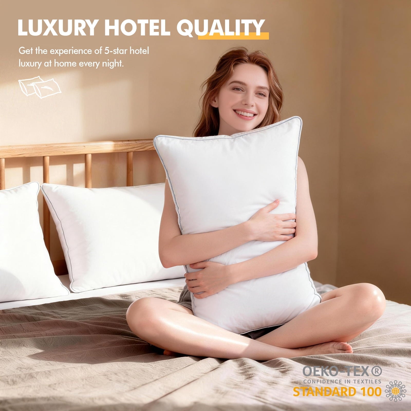Hotel Collection Pillows Queen Size Set of 2, Bed Pillows for Side and Back Sleepers, Soft Down Alternative Pillows, Hotel Quality and... - Hotel Quality Plush Sleeping Pillows Detail