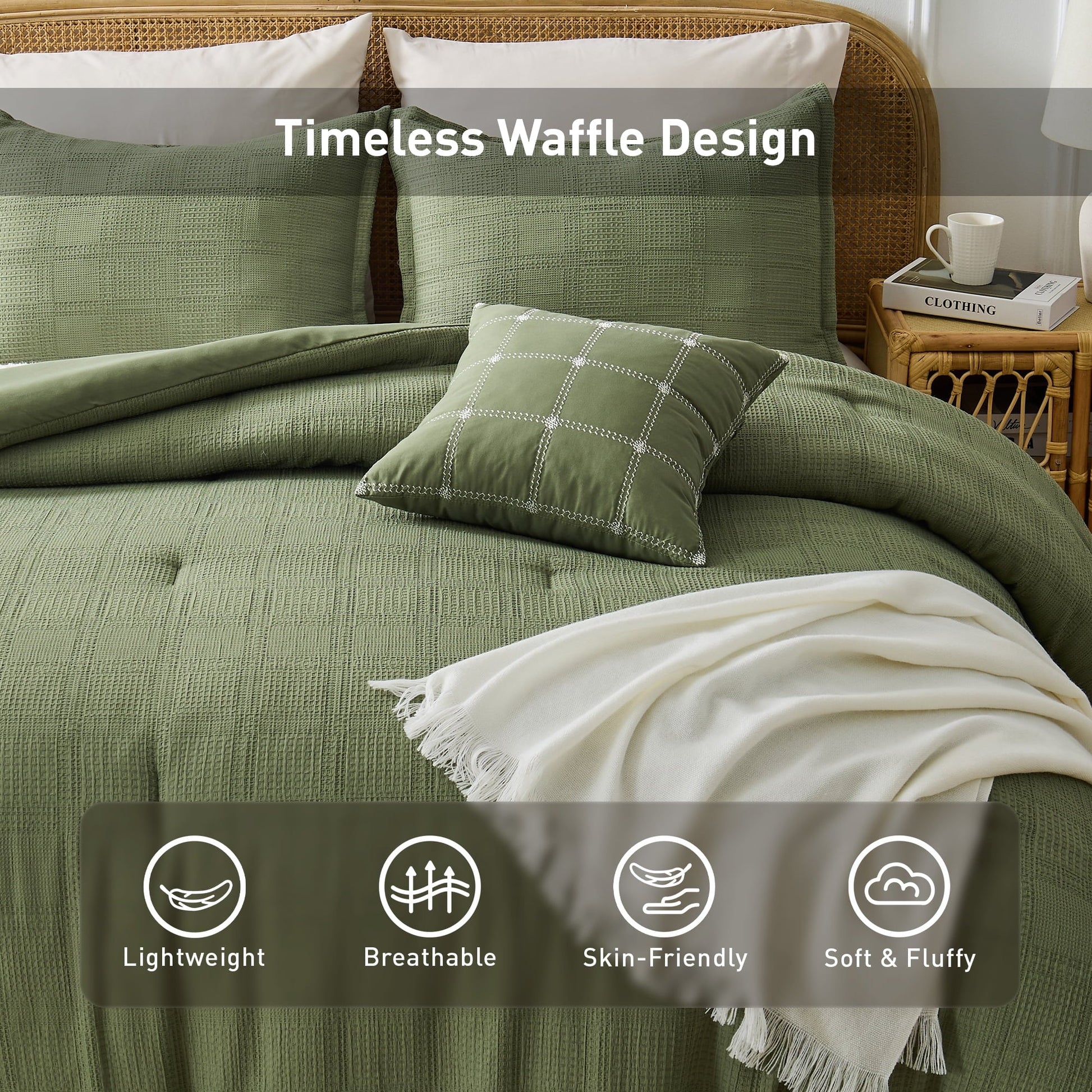 Luxurious Quilted Waffle Weave Comforter Set with Throw Blanket for Couch, 5-Piece King/Cal King Size Lightweight Comforter Bet Set for... - Hypoallergenic Ultra-Fluffy Quilt for Winter Detail