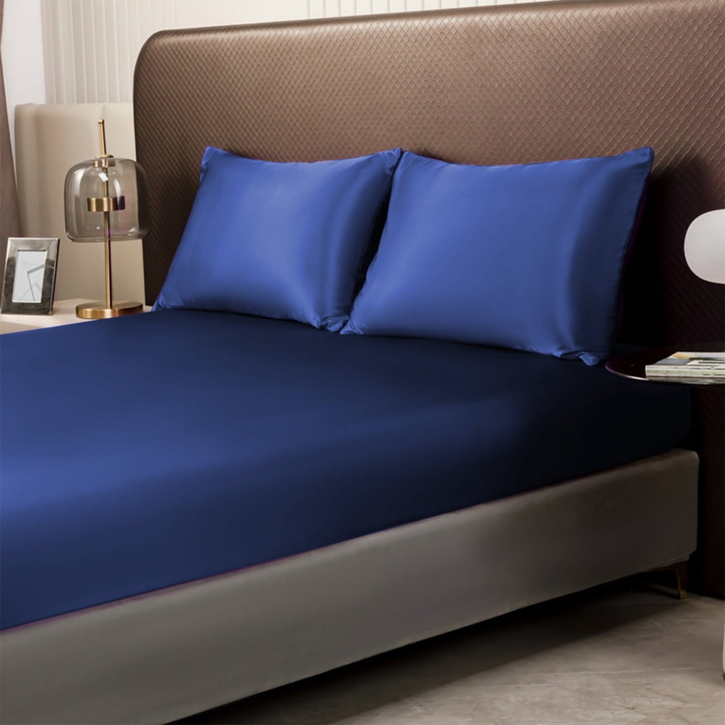 Breathable Luxury Satin Twin Fitted Sheet, Easy Care, Fade Free, Long Lasting - Bottom Sheet 15" Deep Pocket Silk Fitted Sheet, Soft Wa... - Cooling Hotel Quality Bedding Sheets and Pillowcases Detail