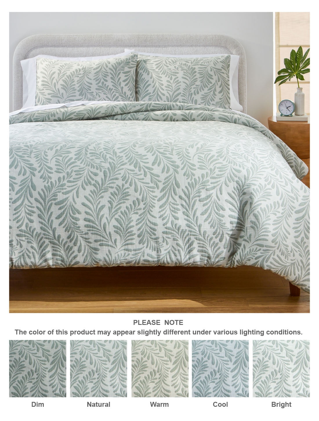All-Season Botanical 3-Piece Comforter Set, Green, Full Queen, All Ages - All-Season Down Alternative Comforter Insert Detail