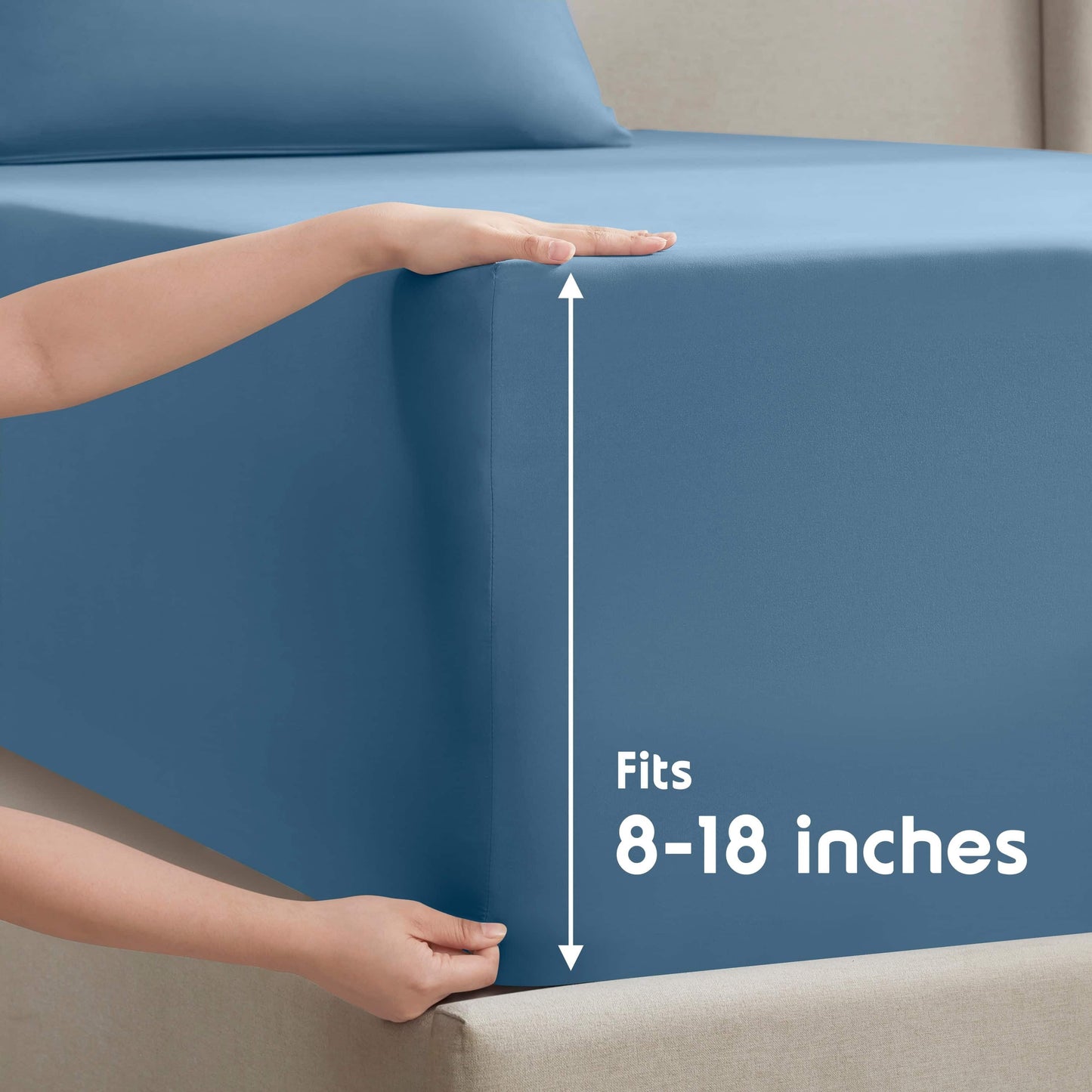 Wrinkle-Resistant Split King Sheet Sets, Deep Pocket 5 Piece, Luxury Soft Microfiber Bed Sheet Sets, BLUE HEAVEN - Premium Ultra-Soft Pillowcase Pair for Sleeping Detail