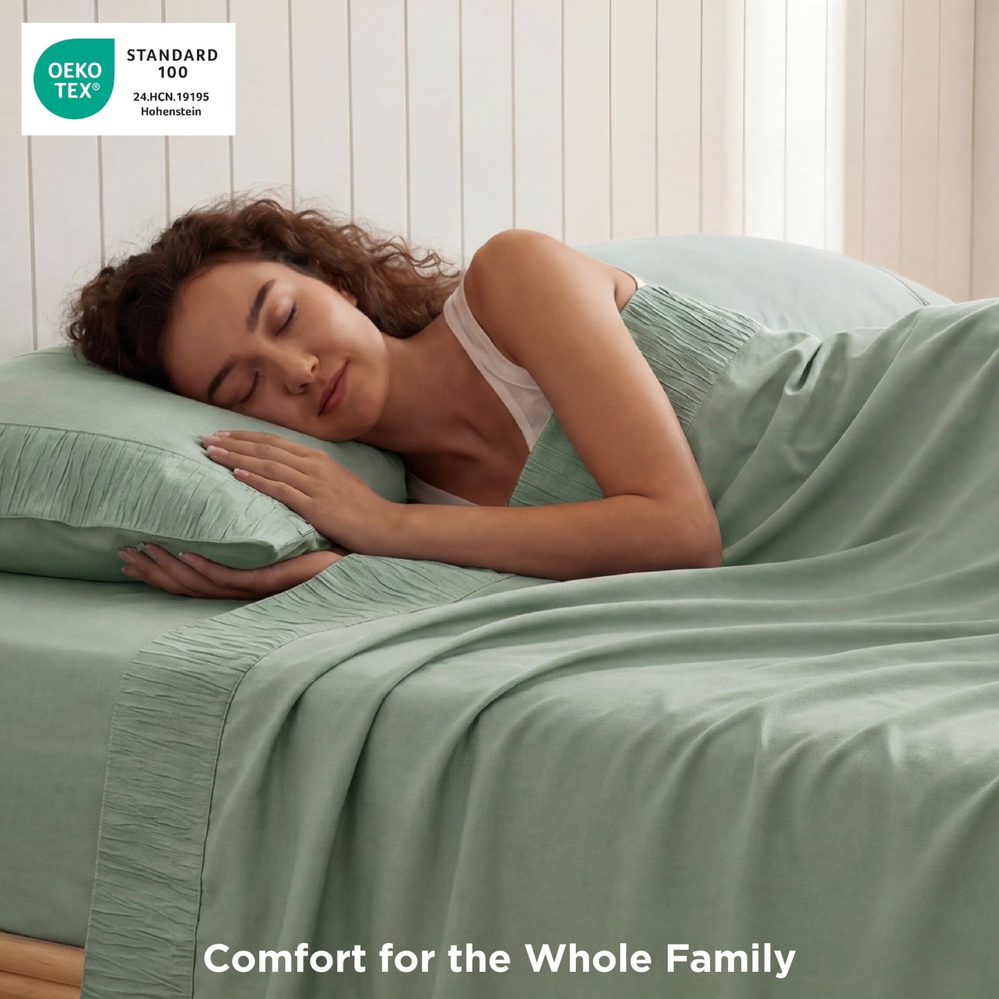 Ultra-Soft Queen Sheets Set, 4 Pieces Deep Pockets Cooling Soft Polyester Microfiber Bed Sheets Set, Sea Foam Green - Premium Ultra-Soft Pillowcase Pair for Sleeping Detail