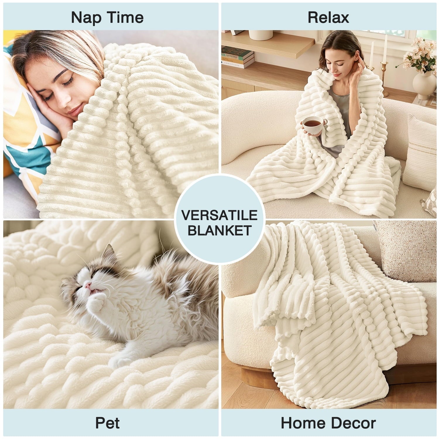 Reversible Sherpa Extra Soft with Strip, Plush Fuzzy Cozy Bed s and s for Couch,Bed,Sofa,Lightweight and Versatile s for Office Bedroom... - Cozy Fleece Throw Blanket for Couch & Bed Detail