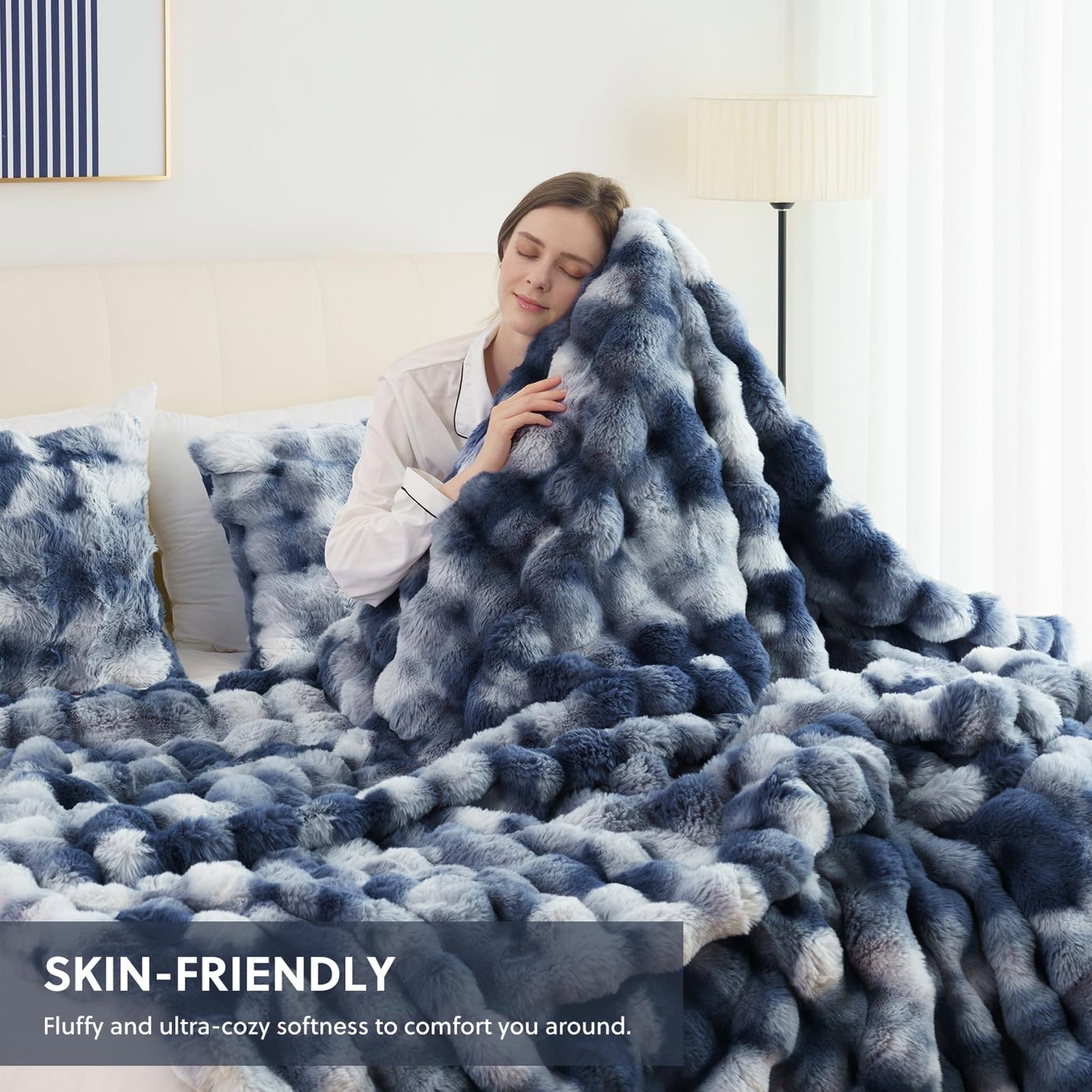 Decorative Knitted Faux Fur Throw Blanket for Couch Luxury Fluffy Thick Bubble Blanket Warm Cozy Throw for Bedroom Living Room, 50" x 60... - Cozy Fleece Throw Blanket for Couch & Bed Detail