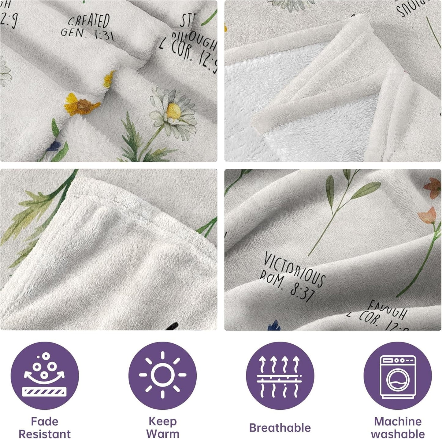 Super Soft Flannel Christian Gifts for Women, Christian Blanket with Flowers, Birthday Gifts for Women, Inspirational, Religious Gifts f... - Luxury Knitted Decorative Throw Blanket with Fringes Detail