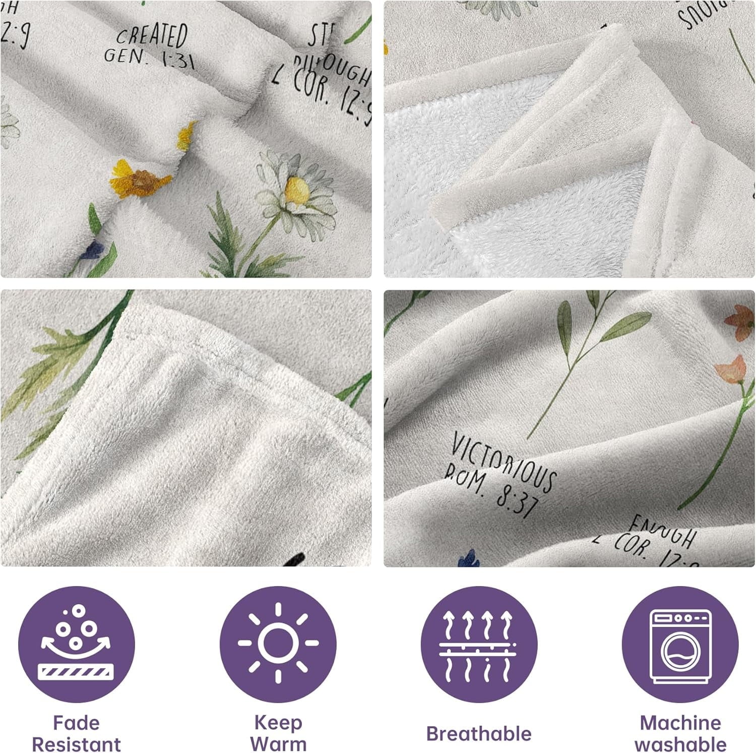 Super Soft Flannel Christian Gifts for Women, Christian Blanket with Flowers, Birthday Gifts for Women, Inspirational, Religious Gifts f... - Luxury Knitted Decorative Throw Blanket with Fringes Detail