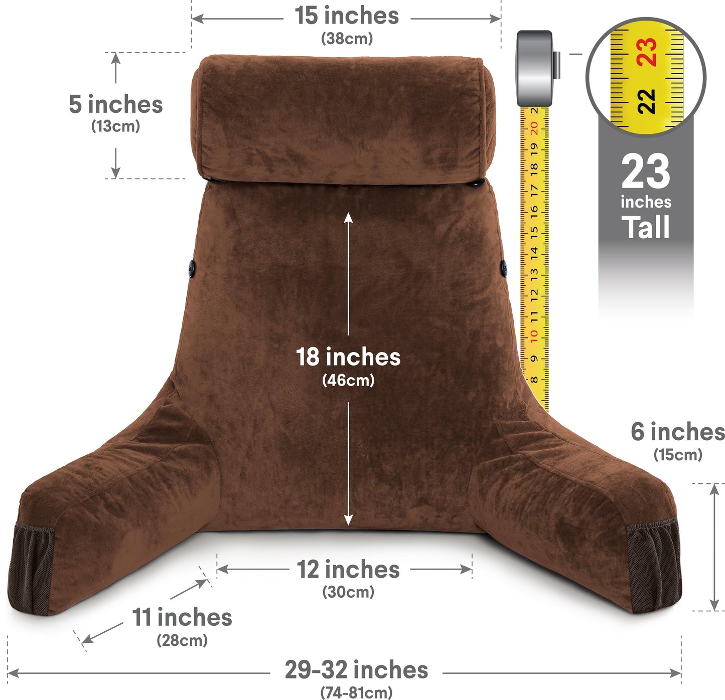 Orthopedic Support Medium Chocolate Brown, Backrest - Detach Neck Roll, Removable Cover - Decorative Throw Pillow Cushion for Sofa & Bed Detail