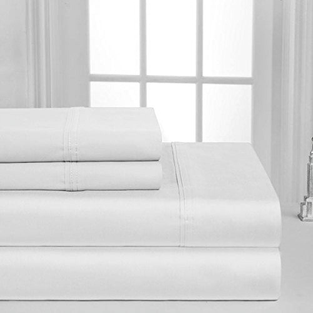 Premium Egyptian Cotton Luxurious Collection 1000 Thread Count 100% Cotton Bed Sheet Set (Twin XL, White) - Breathable Egyptian Cotton Flat & Fitted Sheets Detail