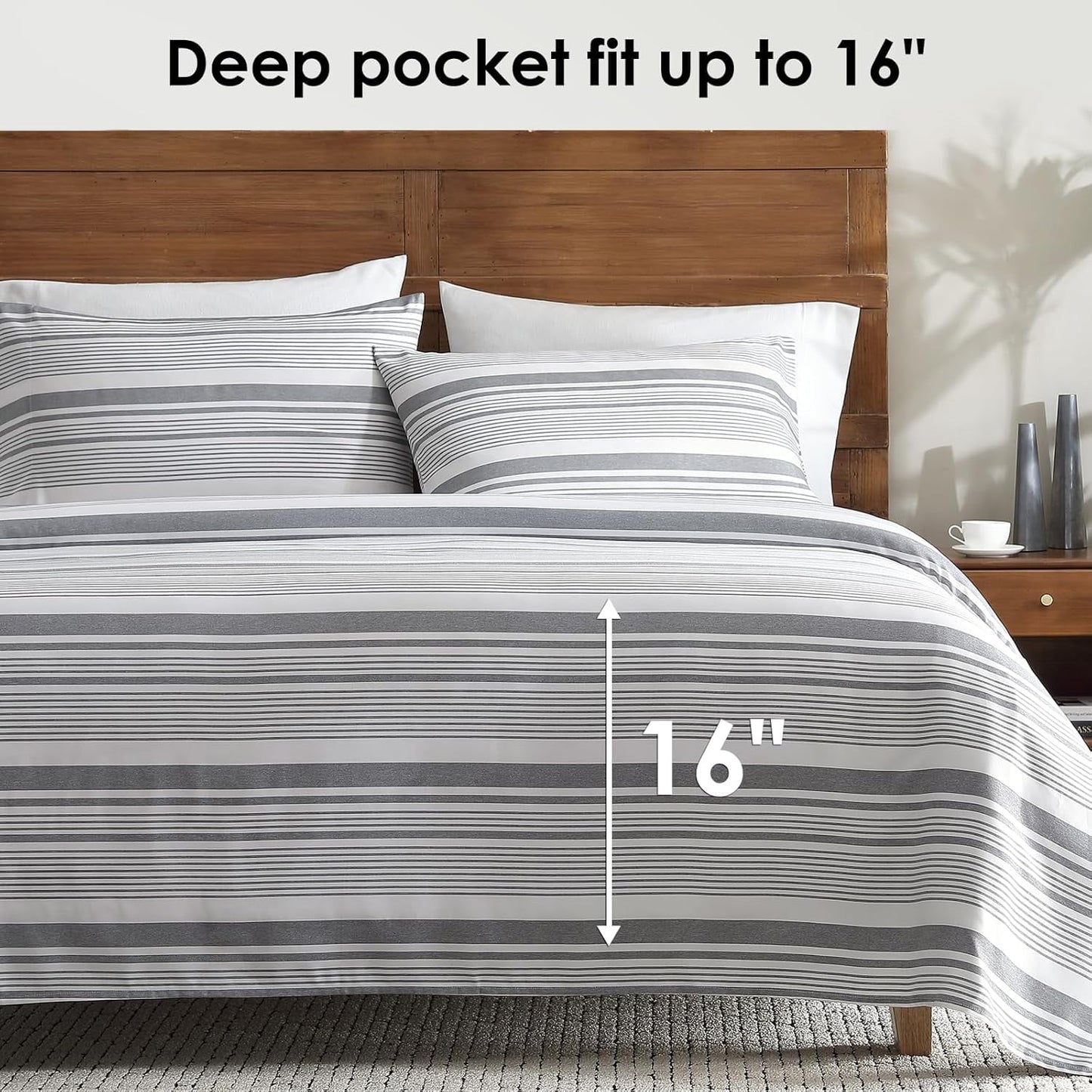 Premium Egyptian Cotton Home 3-Piece Twin Microfiber Classic Stripe Bed Sheet Set, Super Soft, Breathable Stripe Bedding with 16 inches Deep ... - Cooling Hotel Quality Bedding Sheets and Pillowcases Detail