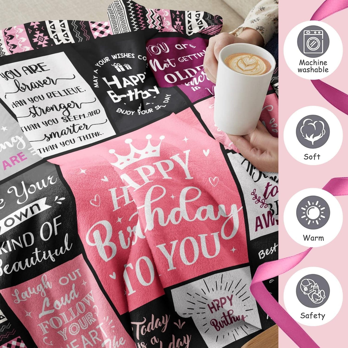 Lightweight Warm Birthday Gifts for Women Girls Throw Blanket, Happy Birthday Decorations for Women, Gifts for Women Birthday Unique, ... - Cozy Fleece Throw Blanket for Couch & Bed Detail
