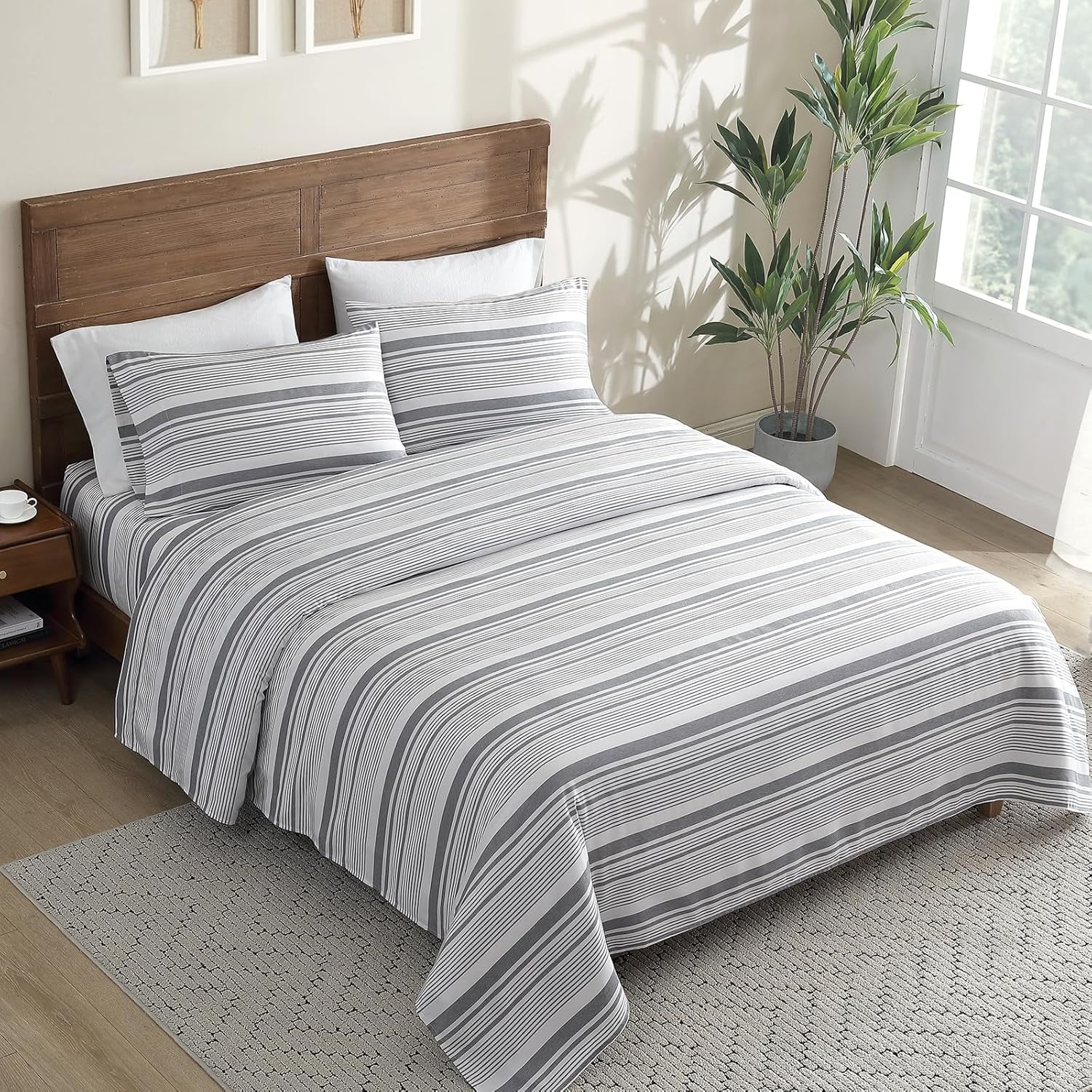 Premium Egyptian Cotton Home 3-Piece Twin Microfiber Classic Stripe Bed Sheet Set, Super Soft, Breathable Stripe Bedding with 16 inches Deep ... - Cooling Hotel Quality Bedding Sheets and Pillowcases Detail