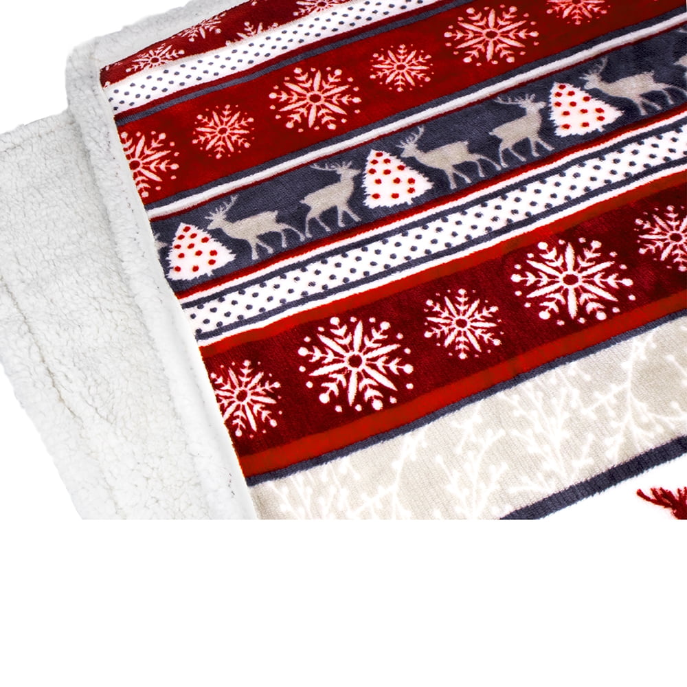 Reversible Sherpa Premium Plush Sherpa Throw Christmas Blanket | Soft, Warm, Cozy, Reversible Microfiber Winter Cabin Throw | Plaid Hol... - Lightweight Plush Warm Blanket for All Seasons Detail