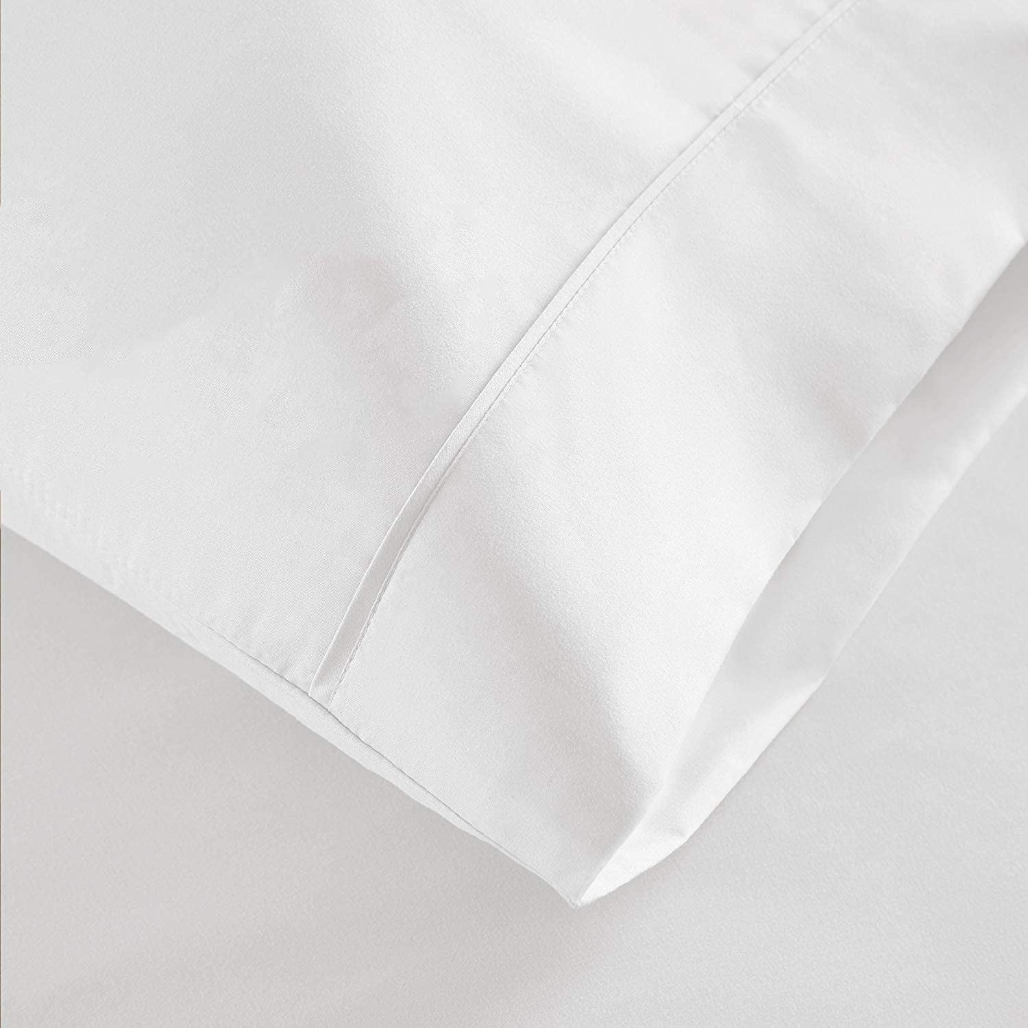 Breathable Luxury 100% Cotton Hospital Bedsheets Set - 1 Flat Sheet, 1 Fitted Sheet (10" Inch) Deep Pocket, 1 Pillowcase, Best & Comfor... - Premium Ultra-Soft Pillowcase Pair for Sleeping Detail