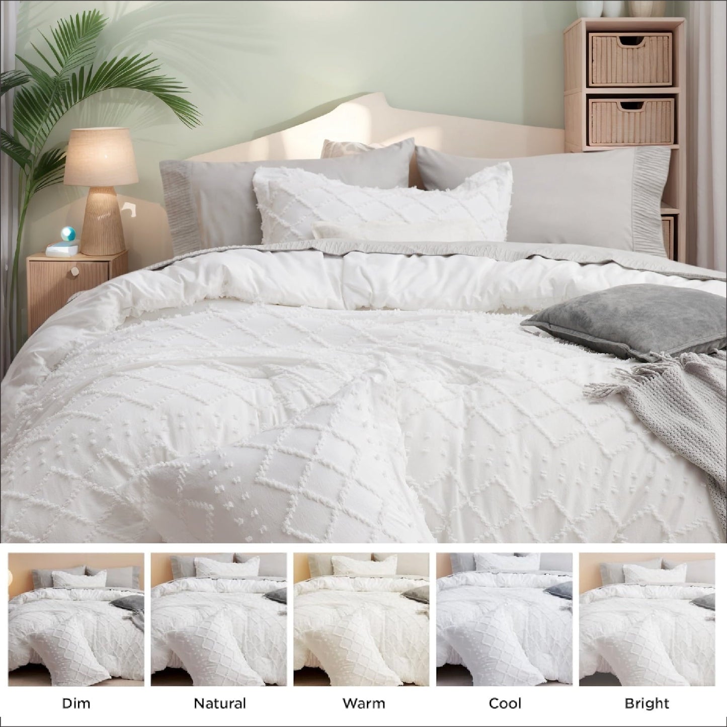 Luxurious Quilted Queen Comforter Set, Boho Tufted Shabby Chic Bedding Comforter Set, 3 Pieces Farmhouse Bed Set for All Seasons, White... - Cloud-Like Soft Lightweight Bed Comforter Detail