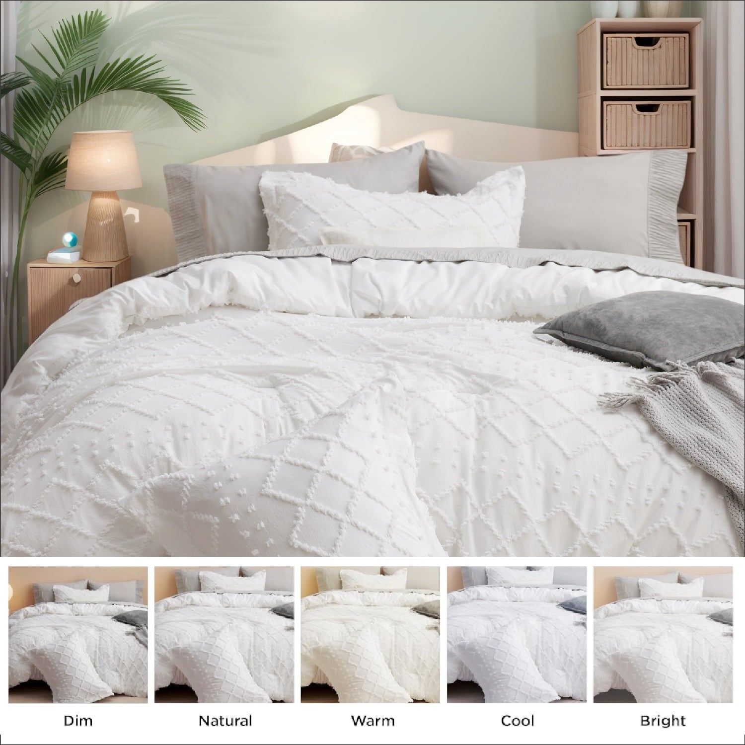 Luxurious Quilted Queen Comforter Set, Boho Tufted Shabby Chic Bedding Comforter Set, 3 Pieces Farmhouse Bed Set for All Seasons, White... - Cloud-Like Soft Lightweight Bed Comforter Detail