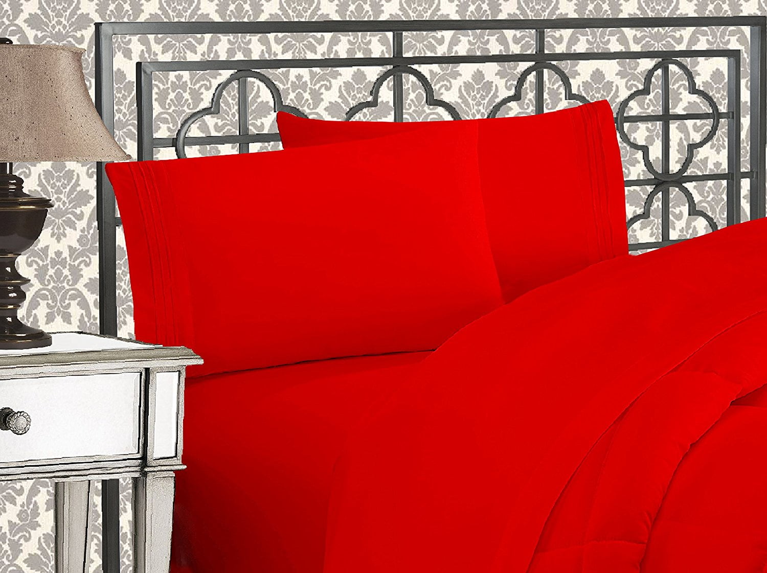 Premium Egyptian Cotton 4 Pieces Bed in a Bag Sheet Set Full Red - Breathable Egyptian Cotton Flat & Fitted Sheets - Default Title