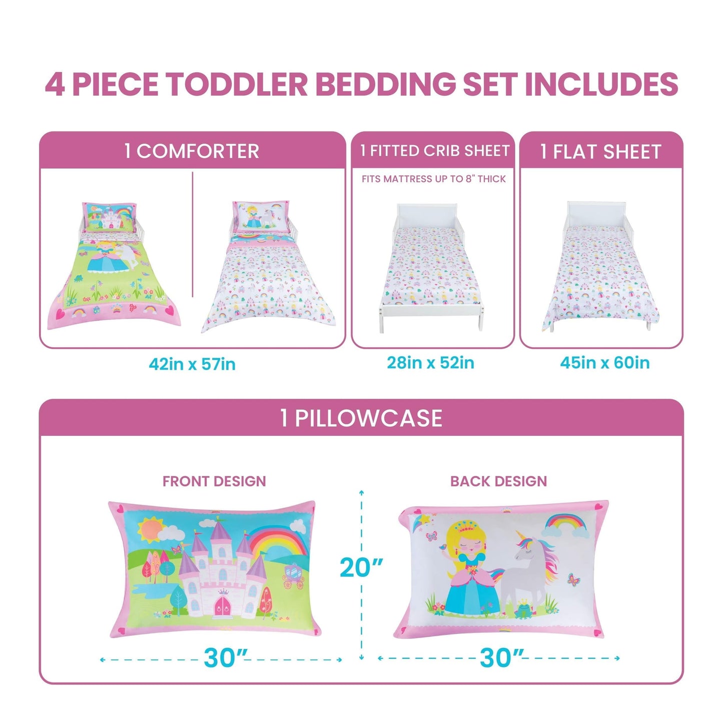 Heavyweight Warmth Princess Toddler Bedding Set for Girls - 4-Piece Toddler Bed Comforter Sets for Girls, Reversible Comforter & Pillowc... - Hypoallergenic Ultra-Fluffy Quilt for Winter Detail