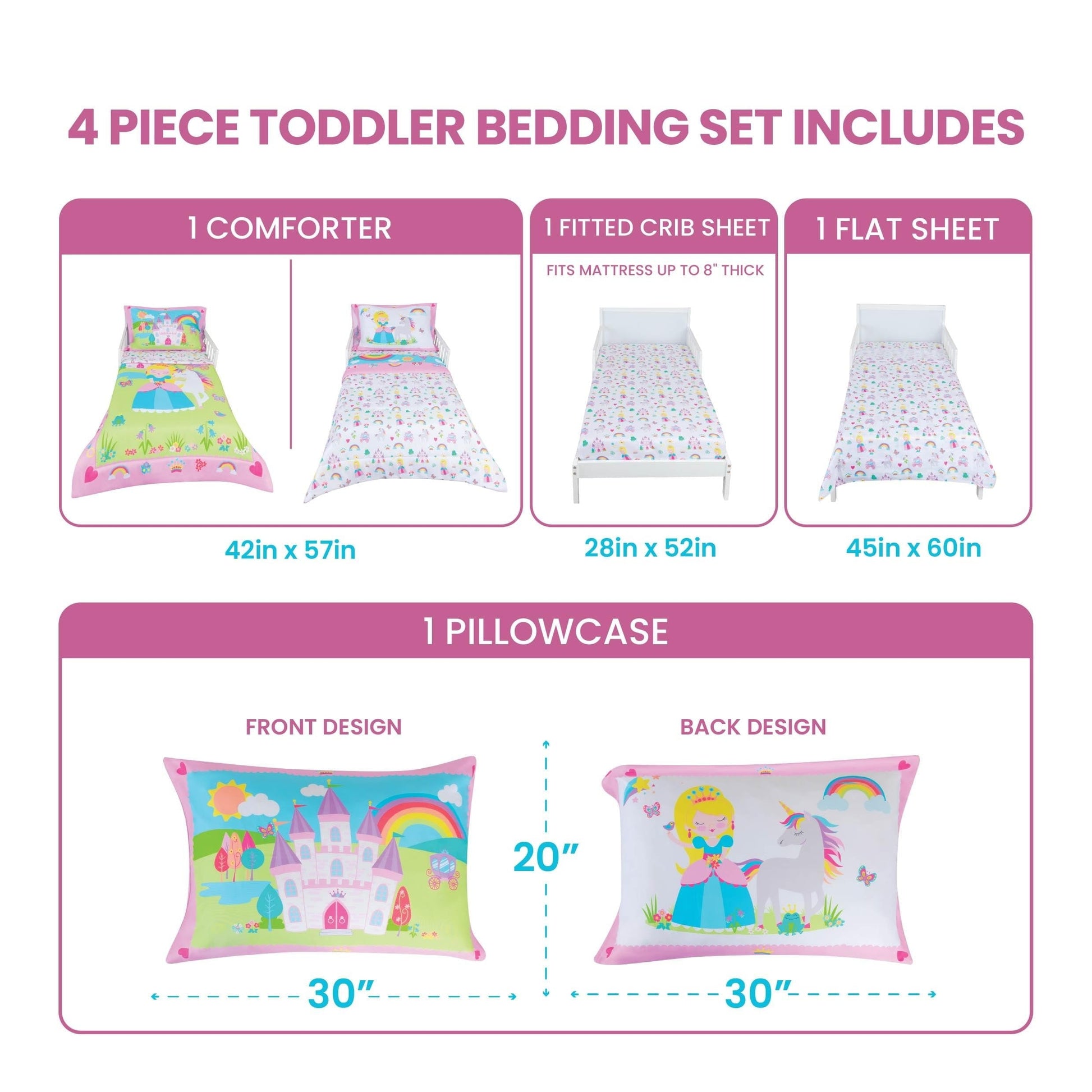 Heavyweight Warmth Princess Toddler Bedding Set for Girls - 4-Piece Toddler Bed Comforter Sets for Girls, Reversible Comforter & Pillowc... - Hypoallergenic Ultra-Fluffy Quilt for Winter Detail