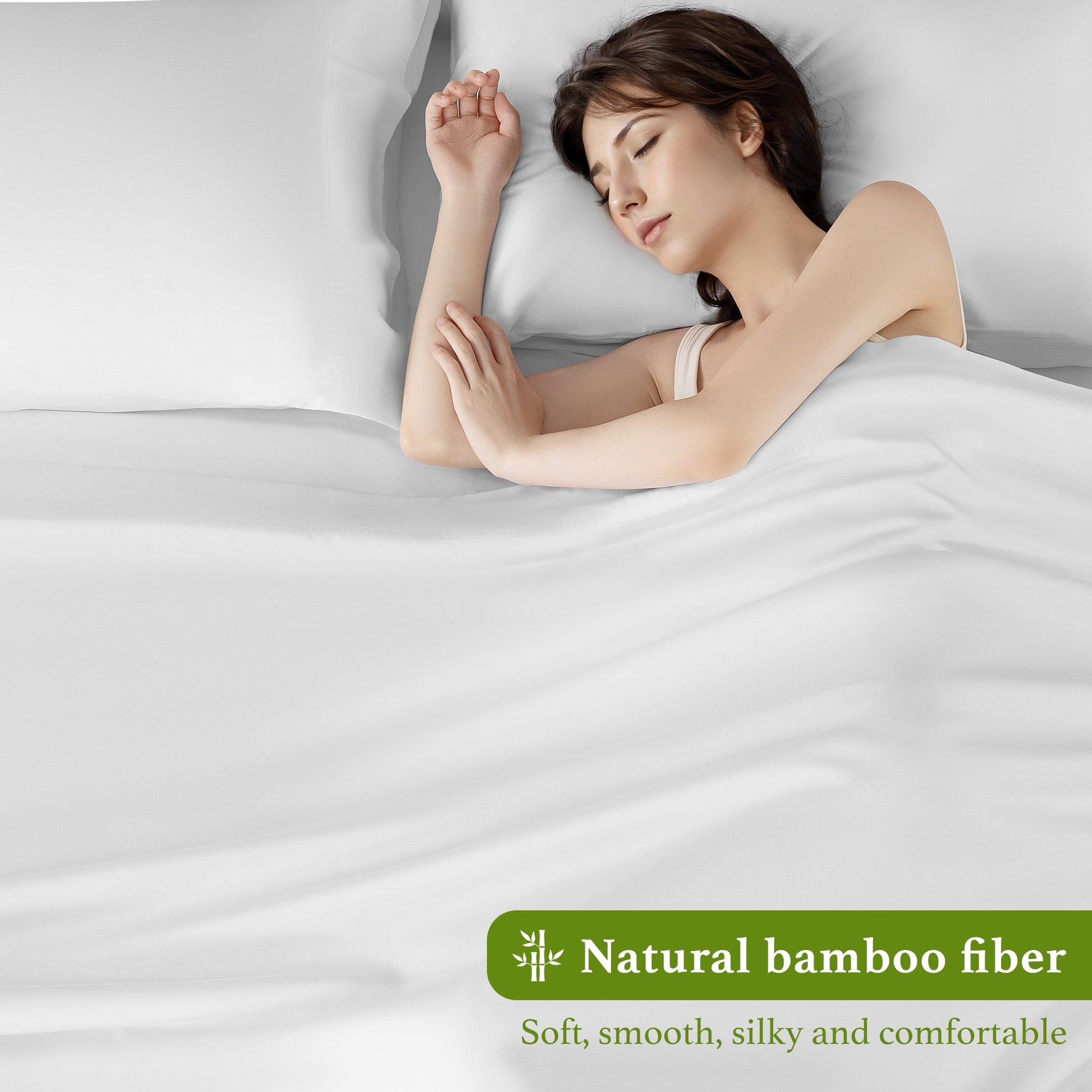 Wrinkle-Resistant Bamboo Sheets Set, 4-Piece Queen Sheet Set with 16" Deep Pockets, Soft and Breathable Bed Sheets, White - Premium Ultra-Soft Pillowcase Pair for Sleeping Detail