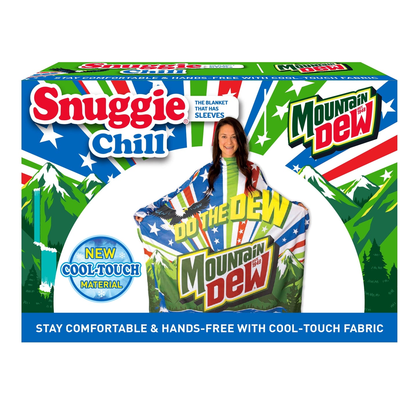 Super Soft Flannel Chill Wearable Blanket with Sleeves in Cool Touch Fabric, Mountain Dew Red White & Dew Americana - Luxury Knitted Decorative Throw Blanket with Fringes Detail