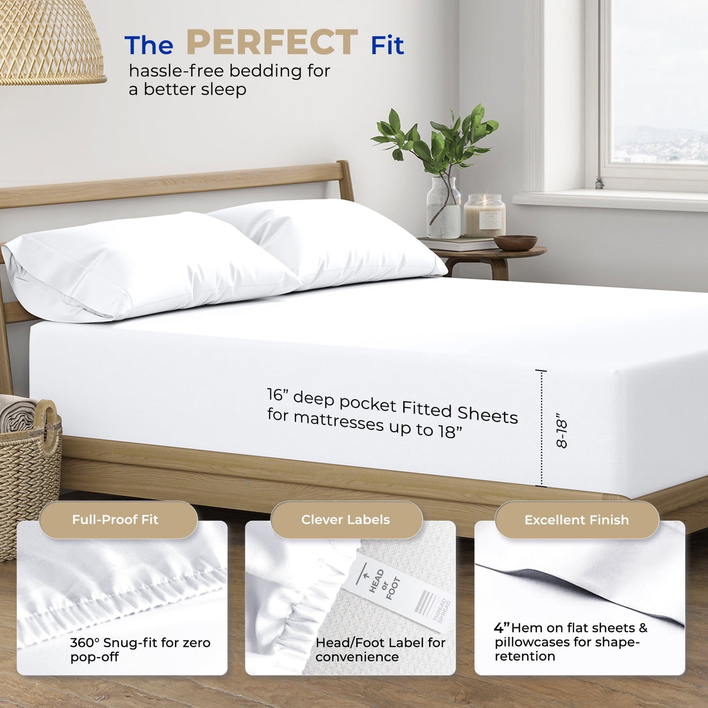 Cooling Sateen King Size Cotton Sheets Set - 400 Thread Count 4 PC 100% Cotton Sheets for King Bed, 16 In Deep Pocket King Size Cott... - Premium Ultra-Soft Pillowcase Pair for Sleeping Detail