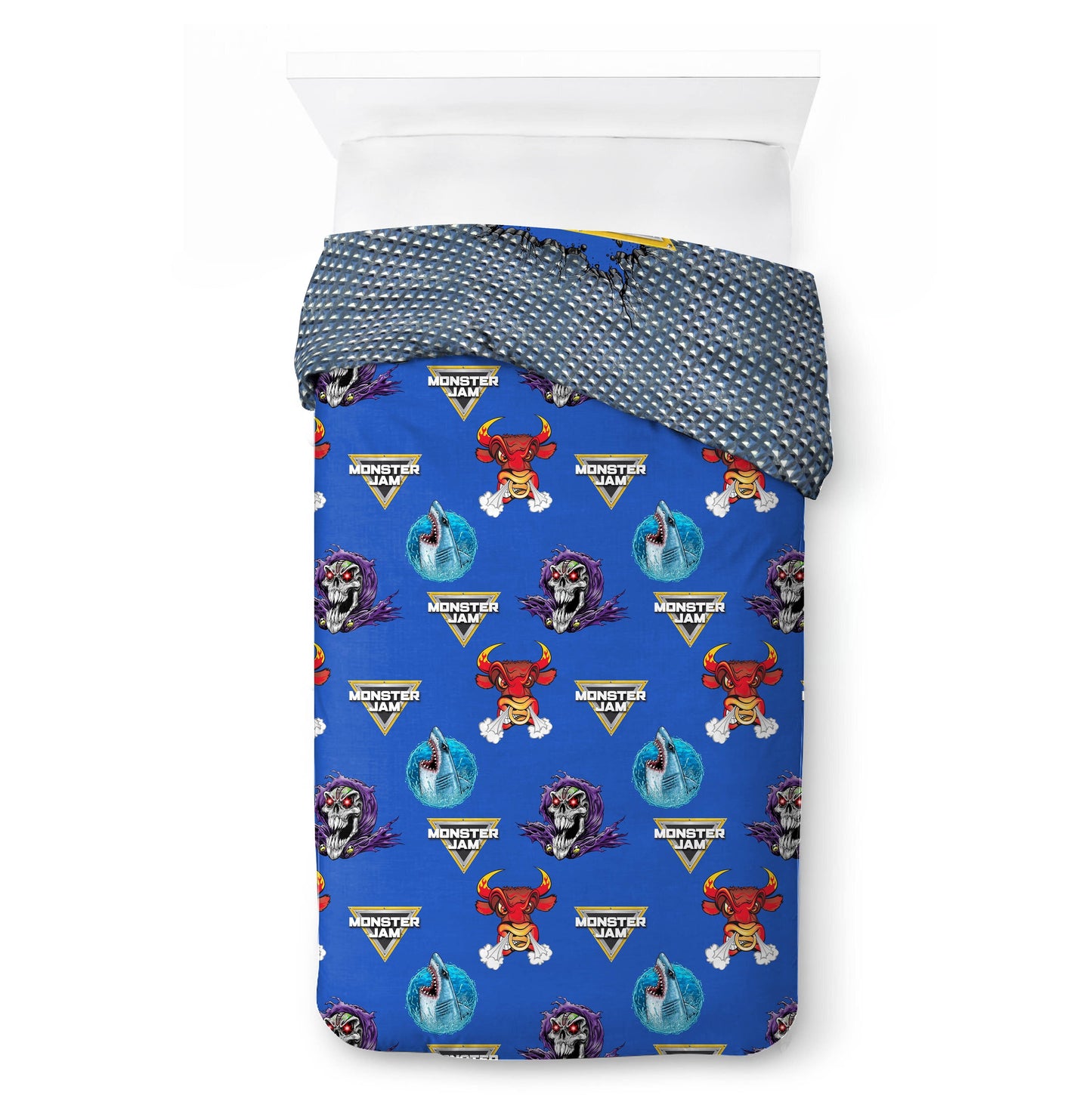 Hypoallergenic Cloud Monster Jam Smash & Mash Kids Multicolor 2 Piece Reversible Comforter and Pillowcase Bedding Set, Twin/Full - Cloud-Like Soft Lightweight Bed Comforter Detail