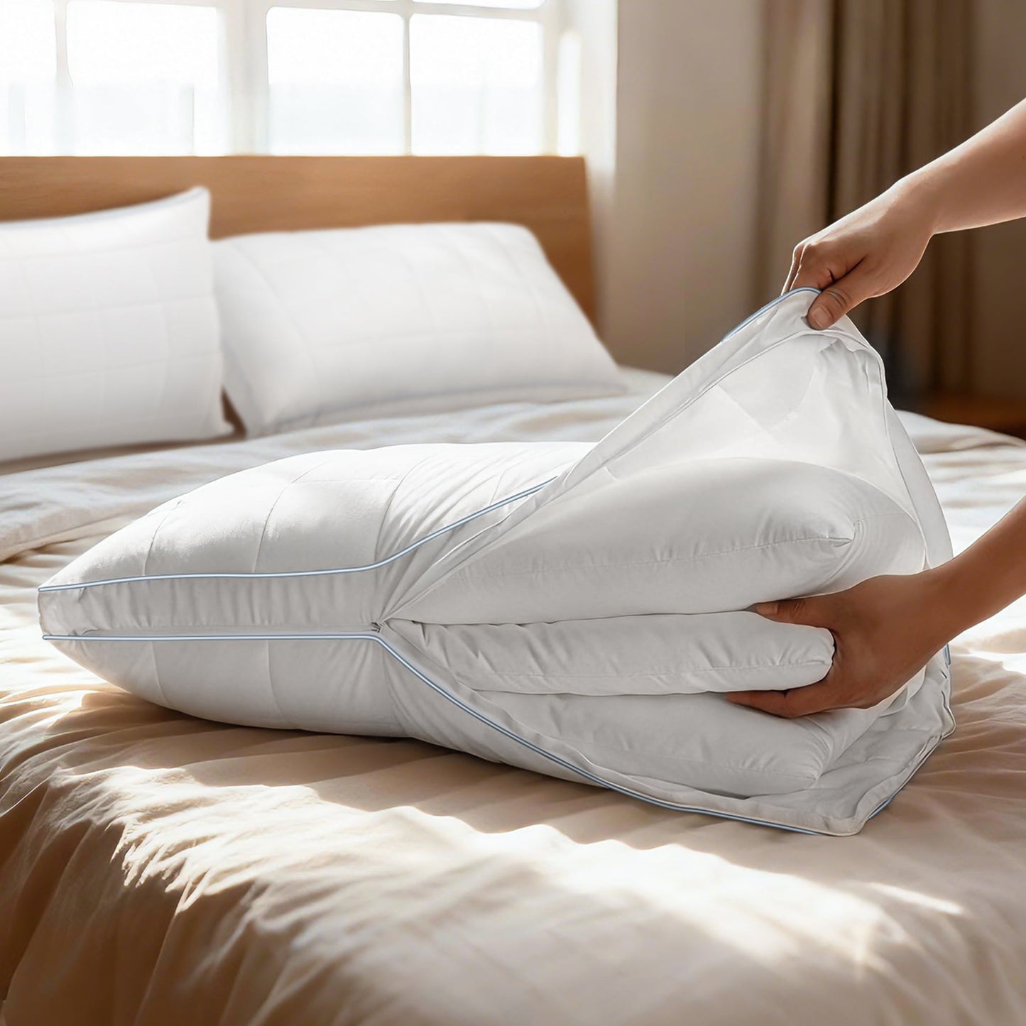 Hotel Collection Cooling Adjustable Pillow, Luxury Queen Size Bed Pillows Hotel Collection - Soft Firm Pillows for bed - Orthopedic Shredded Foam Bed Pillow Set Detail