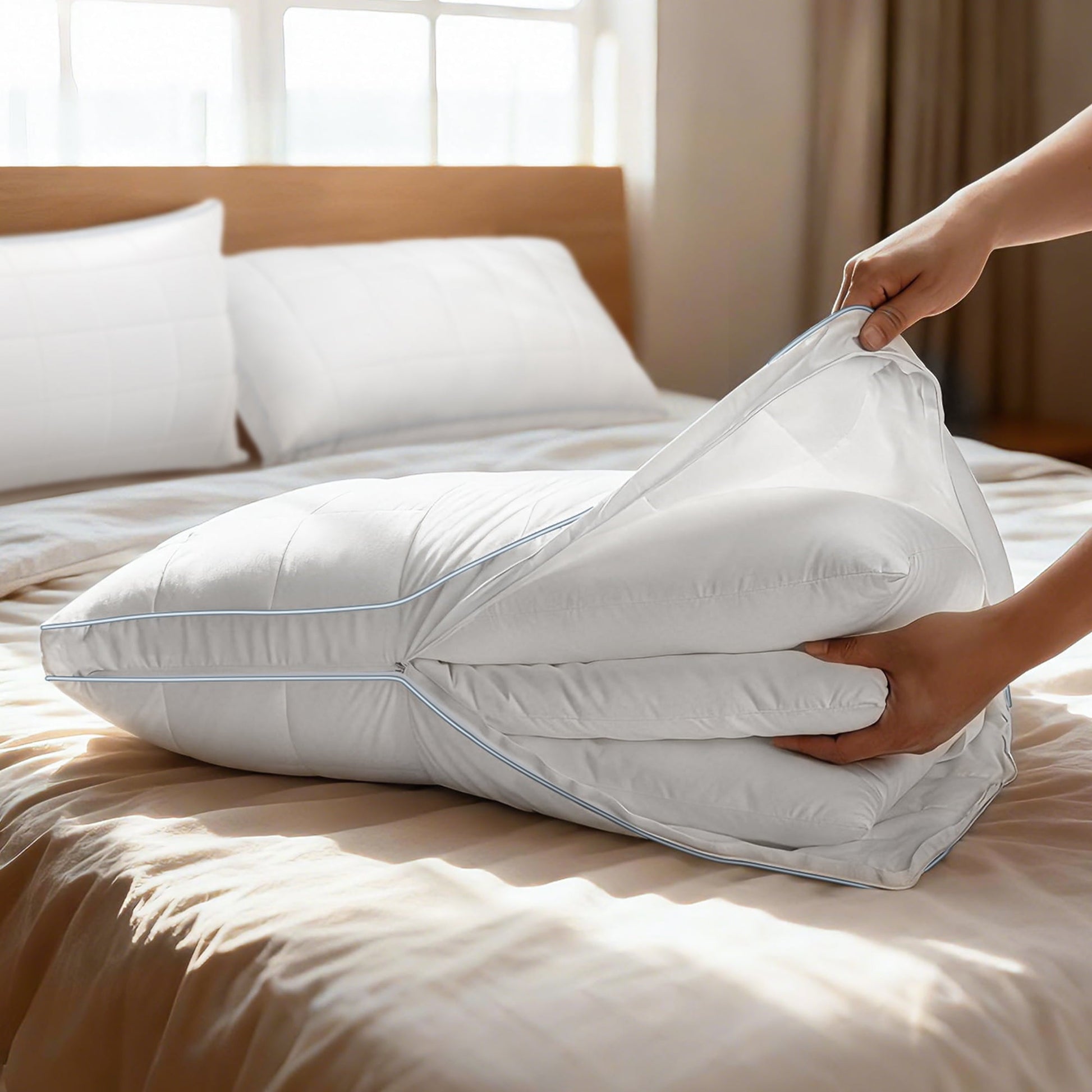 Hotel Collection Cooling Adjustable Pillow, Luxury Queen Size Bed Pillows Hotel Collection - Soft Firm Pillows for bed - Orthopedic Shredded Foam Bed Pillow Set Detail
