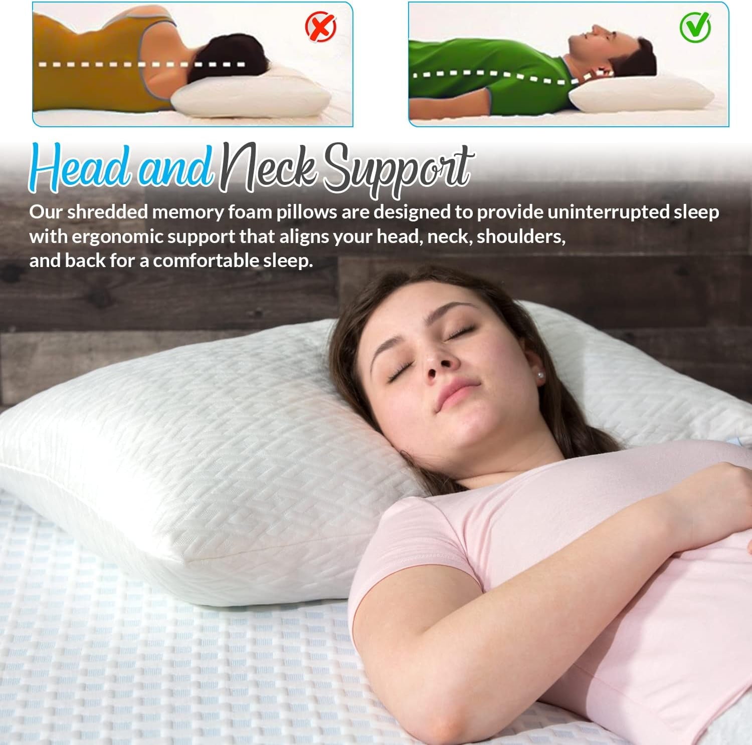 Orthopedic Support King Size Bamboo Pillow, Memory Foam Bed Pillows with Washable Pillowcases, King (1 Pack) - Orthopedic Shredded Foam Bed Pillow Set Detail
