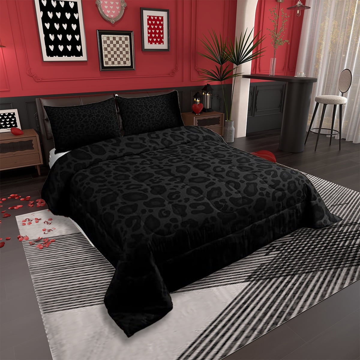 Hypoallergenic Cloud Leopard Print Comforter Set Full Size,Abstract Cheetah Texture Bedding Set,Women Room Decor,Rustic Farmhouse Retro Do... - Luxurious Quilted Duvet Cover Set Detail