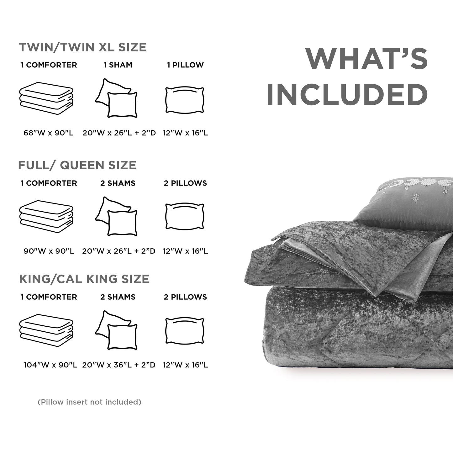 Hypoallergenic Cloud King/Cal King Size Comforter Sets, Velvet Bedding Comforter Set for All Seasons, Grey Bedding Set with Decor Pillow, ... - All-Season Down Alternative Comforter Insert Detail