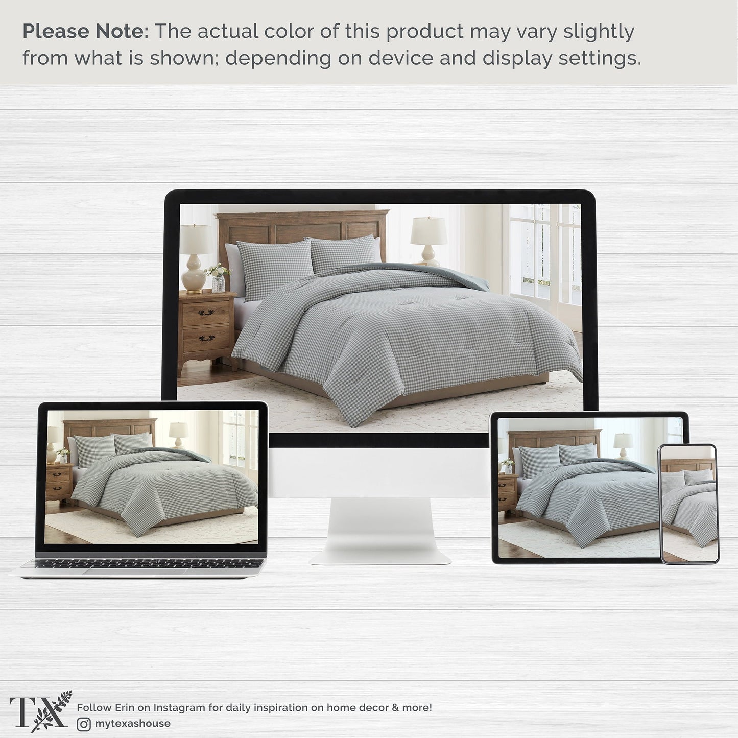 Luxurious Quilted Full/Queen Comforter Set, All-Season, 3-Piece, Green Gingham Plaid - Cloud-Like Soft Lightweight Bed Comforter Detail