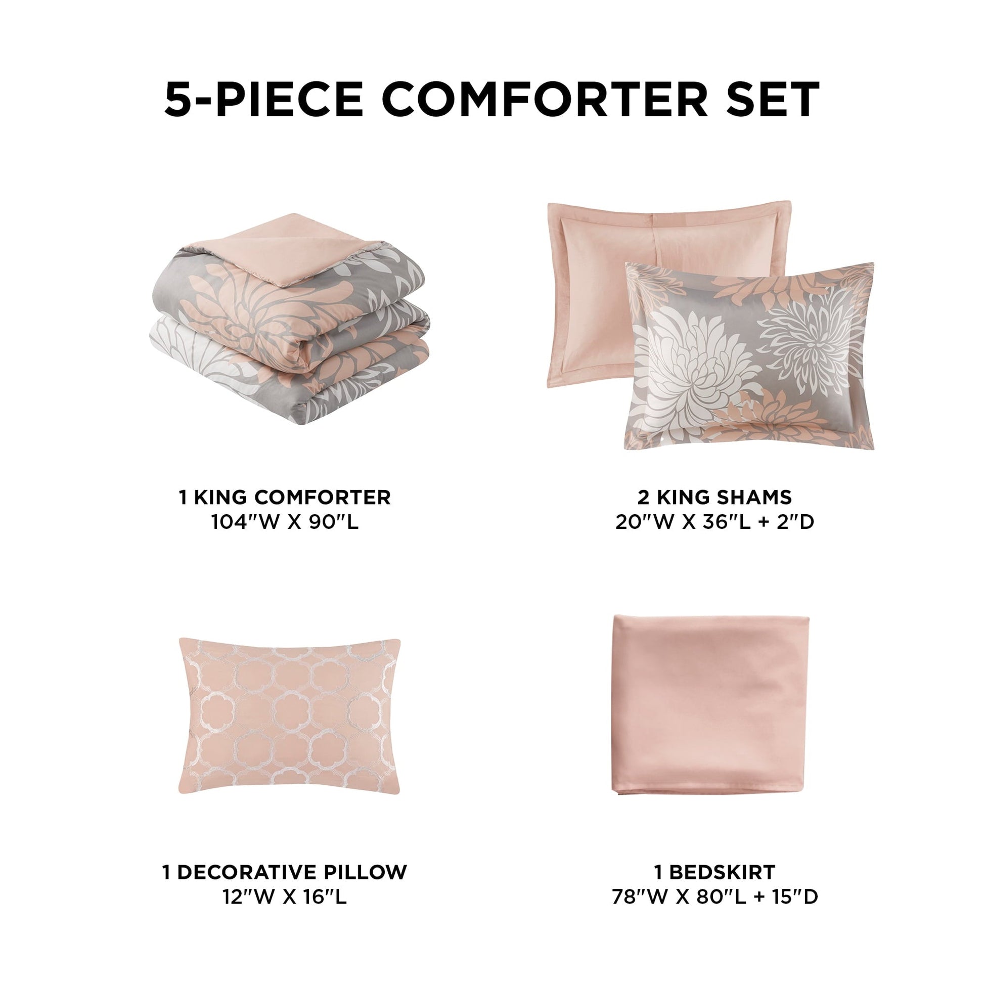 All-Season King Size Comforter Set, 5-Piece Floral Bedding Set for All Season, Blush Comforter Set King with Bed Skirt - Cloud-Like Soft Lightweight Bed Comforter Detail