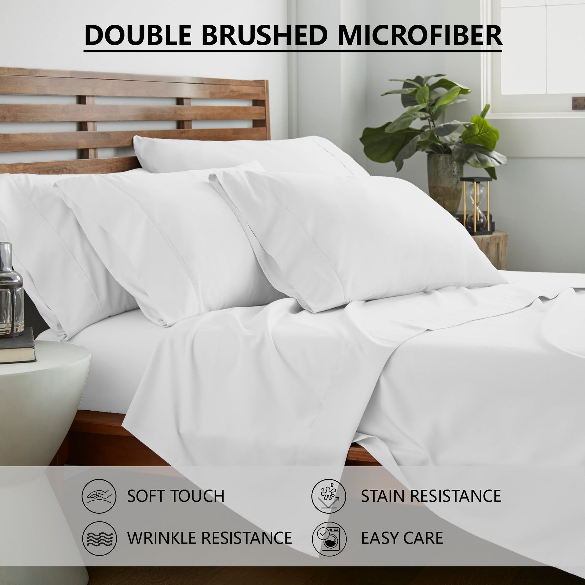 Breathable Luxury Queen Size 6 Piece Bed Sheet Set White - Ultra Soft Microfiber Deep Pocket Wrinkle Free - Breathable Egyptian Cotton Flat & Fitted Sheets Detail