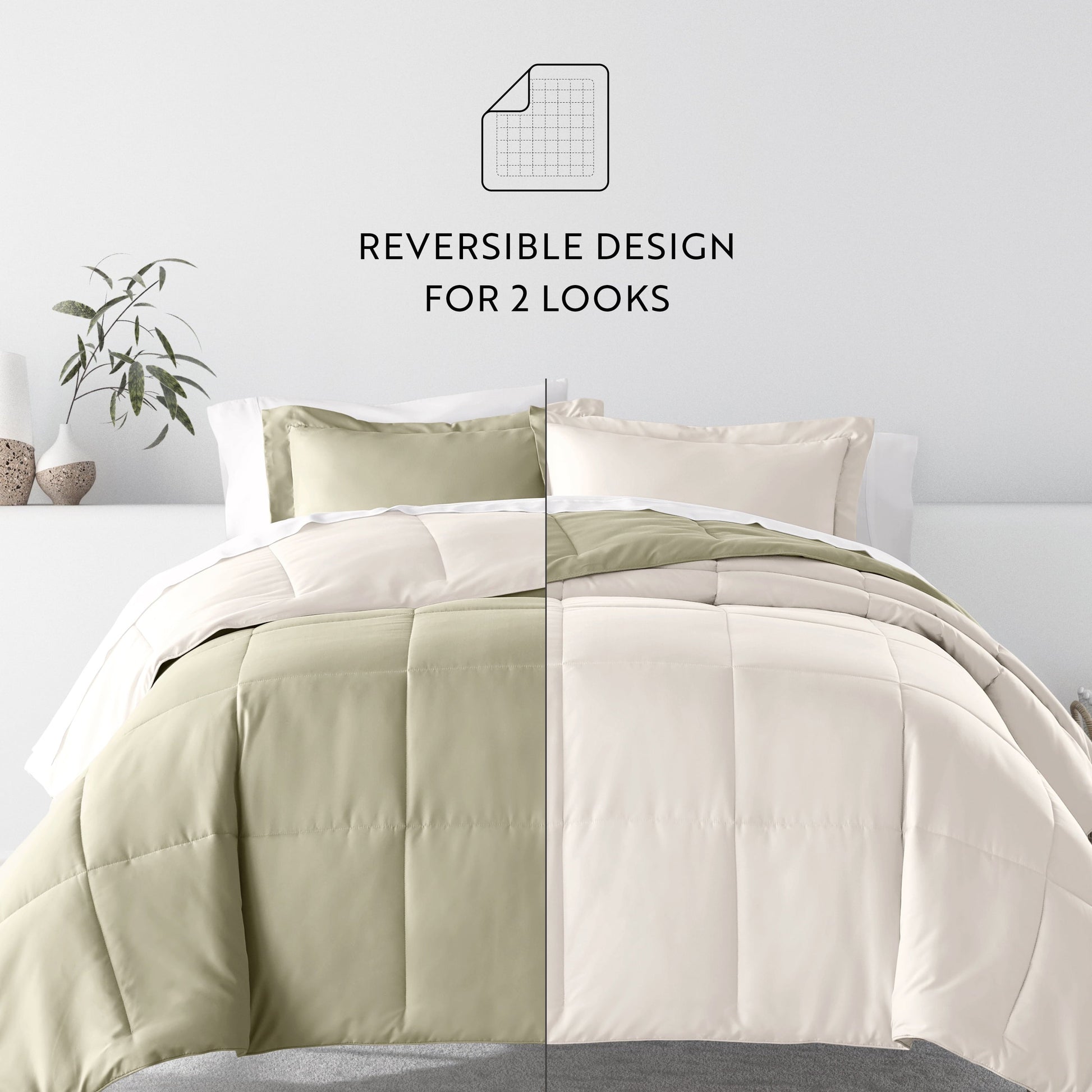 Fluffy Down Alternative 5 Piece Bedding Bundle, Reversible Comforter and Patterned Sheet Set, Twin - All-Season Down Alternative Comforter Insert Detail