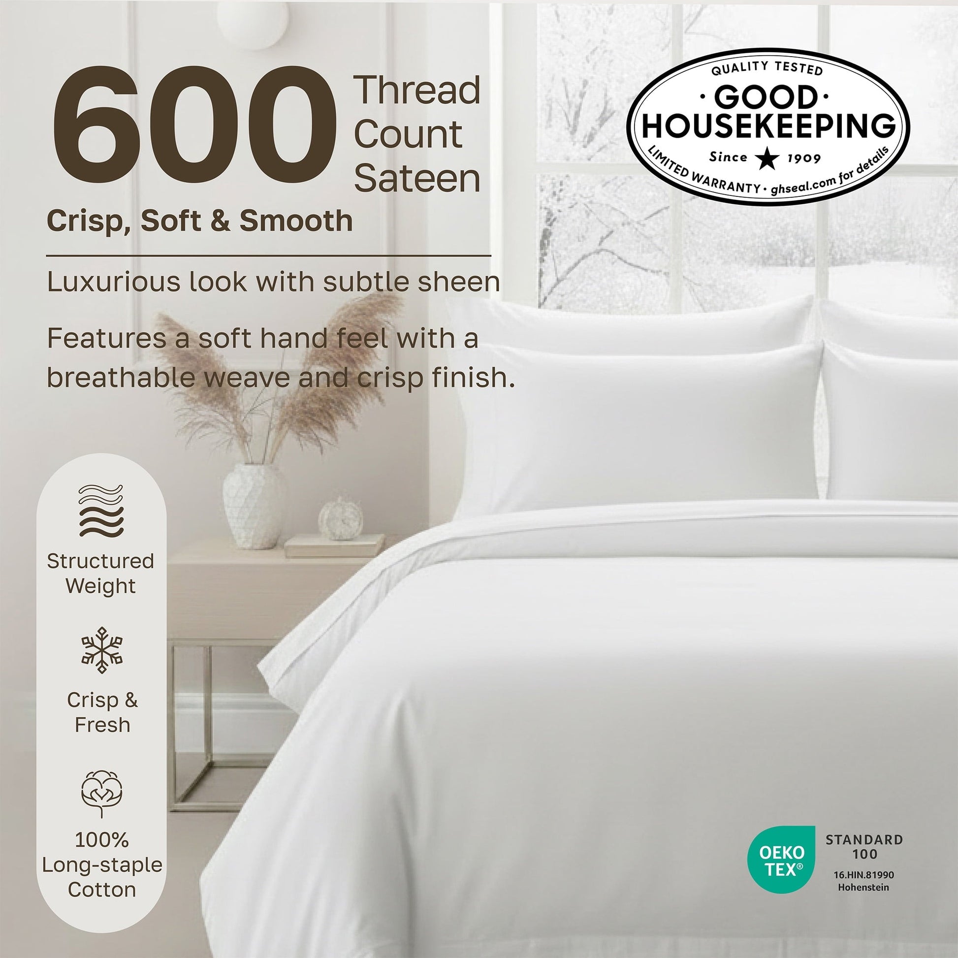 Breathable Luxury 100% Cotton Queen Sheets Set - 600 Thread Count 100% Cotton Sheets Queen, Sateen Deep Pocket Adult/Teen 4 Piece Bed Sh - Luxury Bed Sheet Set with Deep Pockets Detail