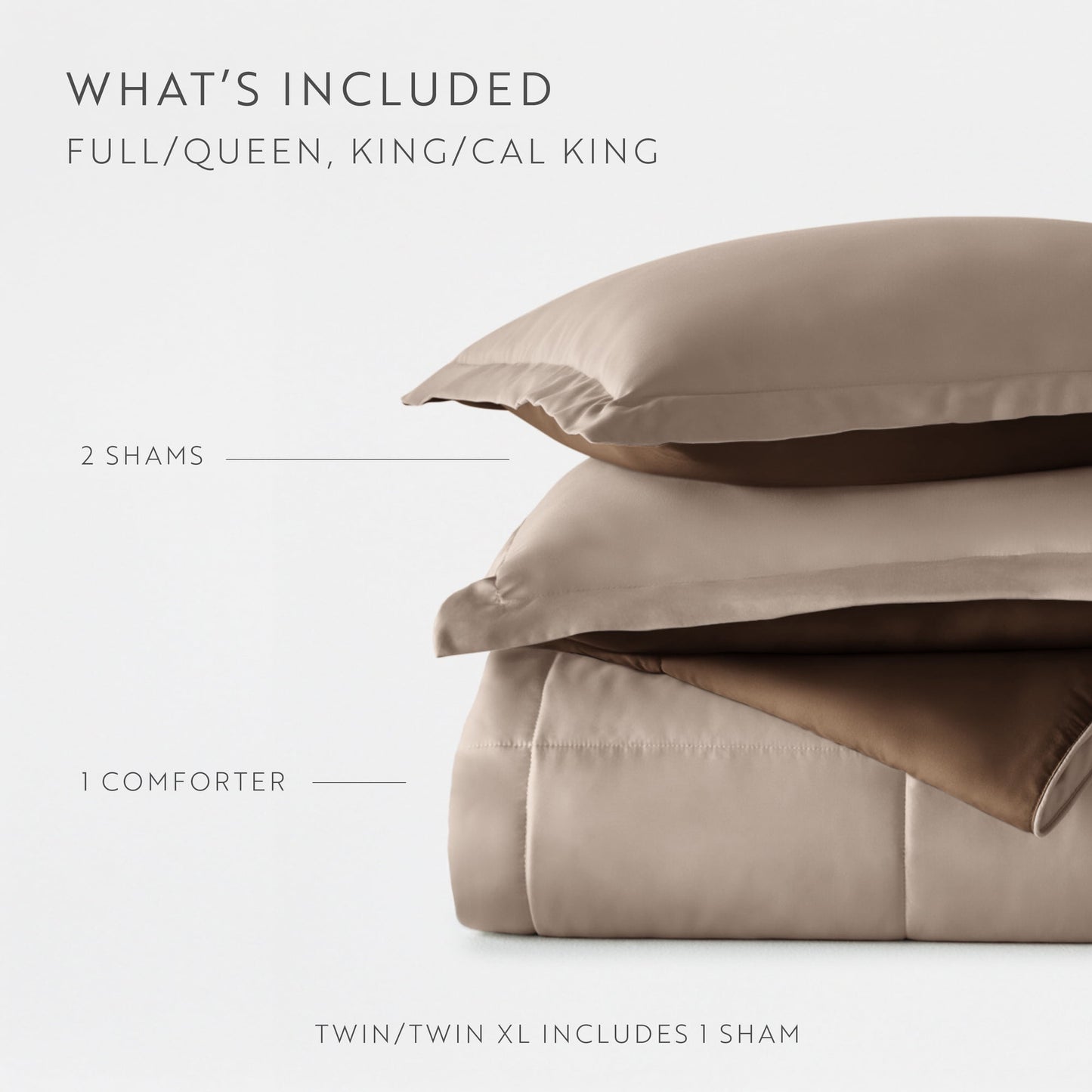 All-Season All Season Reversible Comforter Set Breathable Cool in Taupe & Chocolate Brown Full/Queen Size Bedding - Luxurious Quilted Duvet Cover Set Detail