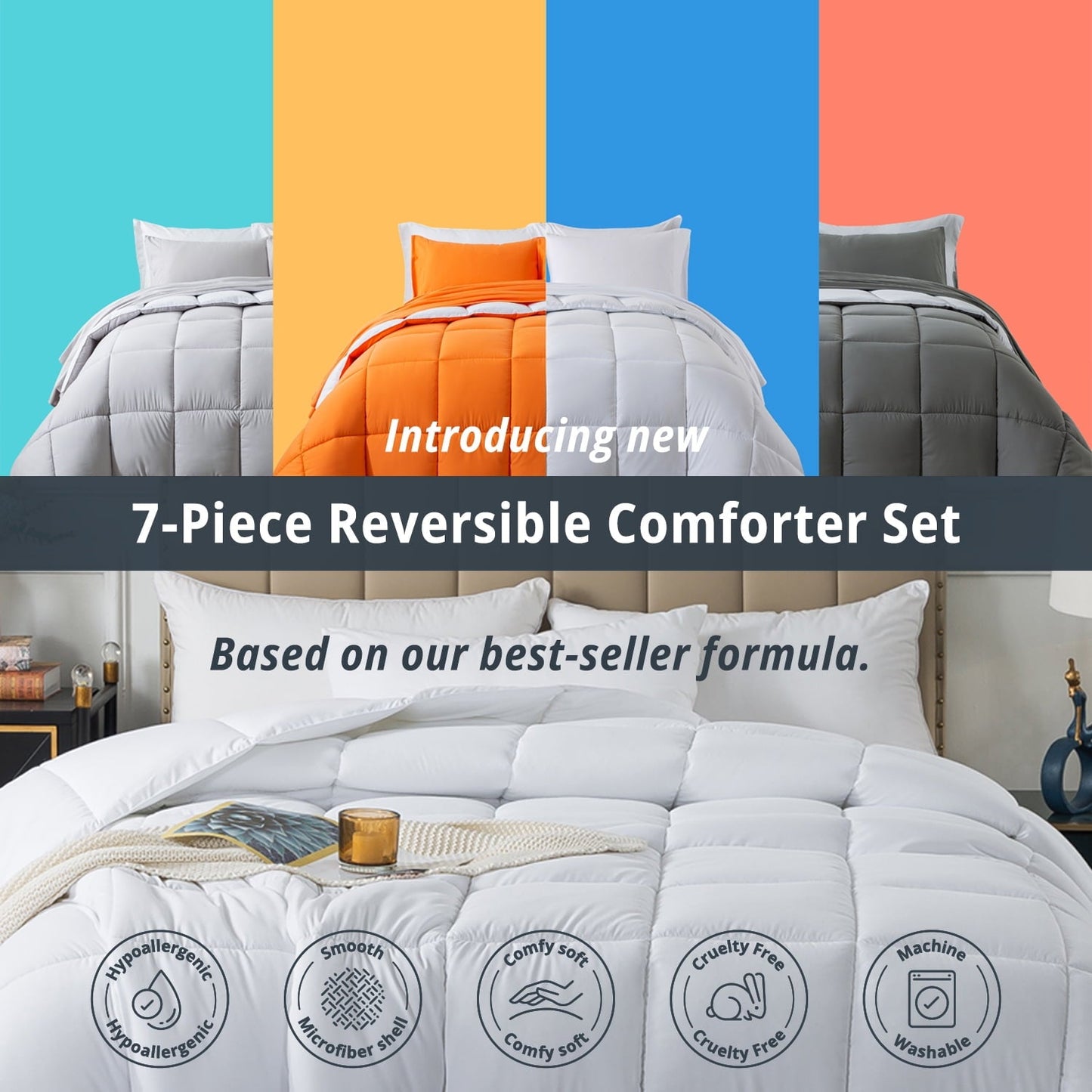 Heavyweight Warmth Queen Size 7 Piece Comforter Set | Bed in a Bag for Unisex Adult | Black/Gray - Cloud-Like Soft Lightweight Bed Comforter Detail