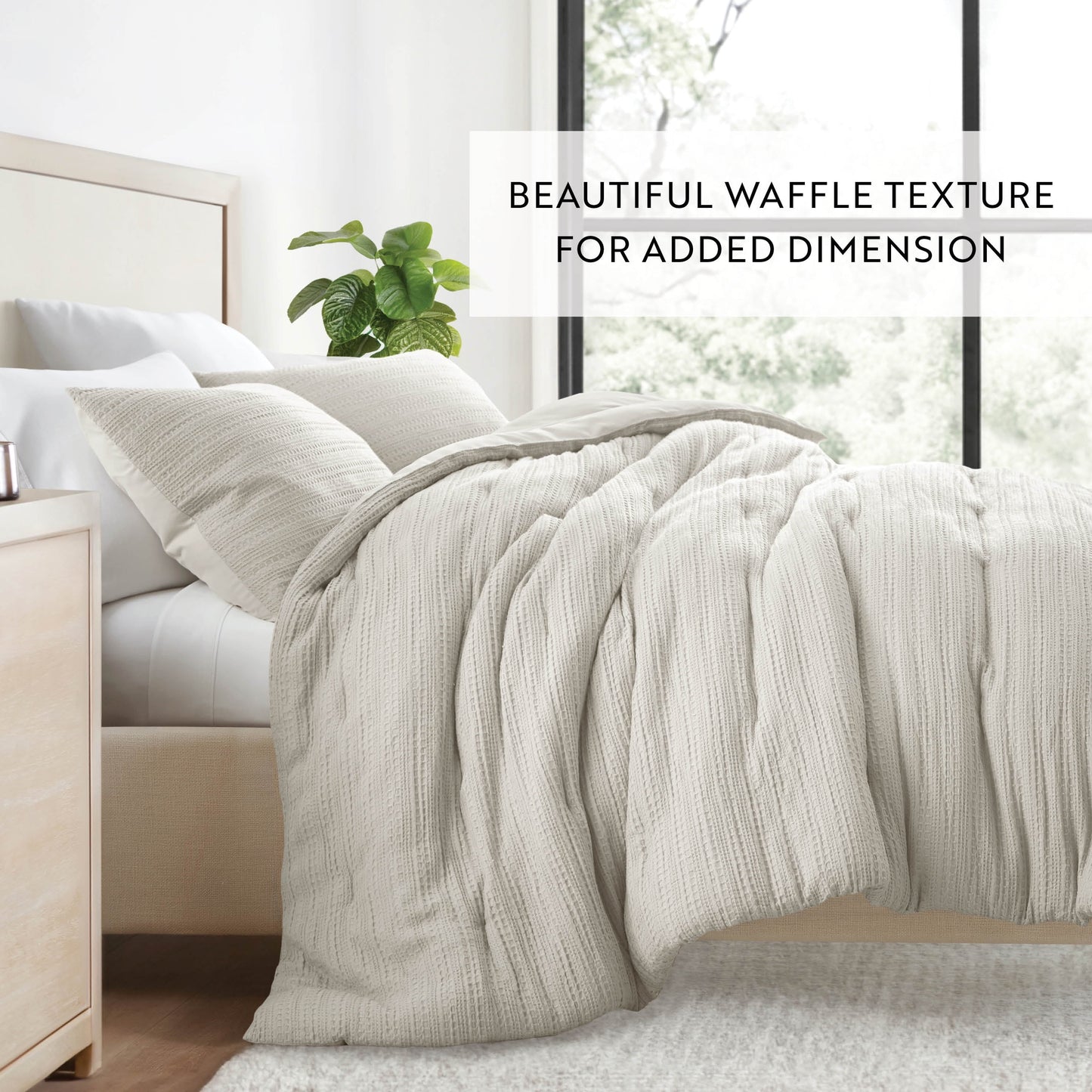 Fluffy Down Alternative Textured Waffle Comforter Set ins Natural Waffle Comforter Bedding Sets, King/Cal King Size Bedding - Cloud-Like Soft Lightweight Bed Comforter Detail